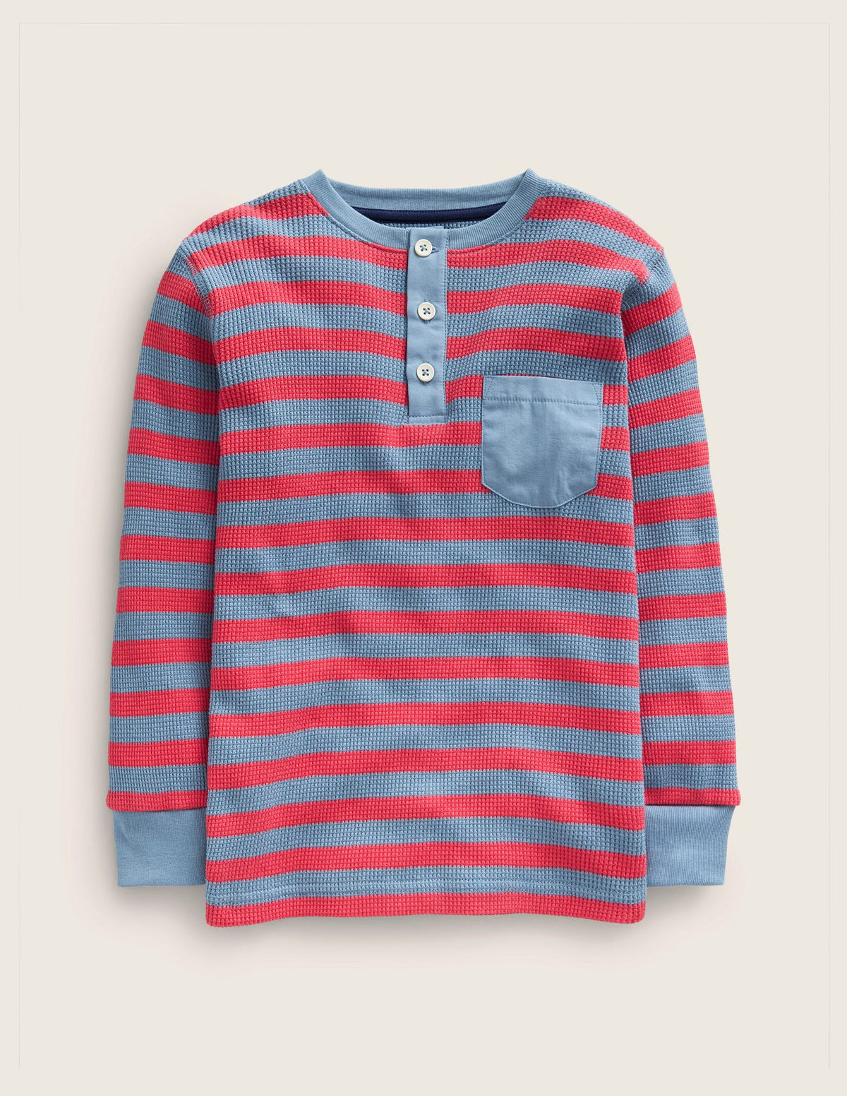 Waffle Henley T-Shirt-Jam/Pebble Blue - Image 1