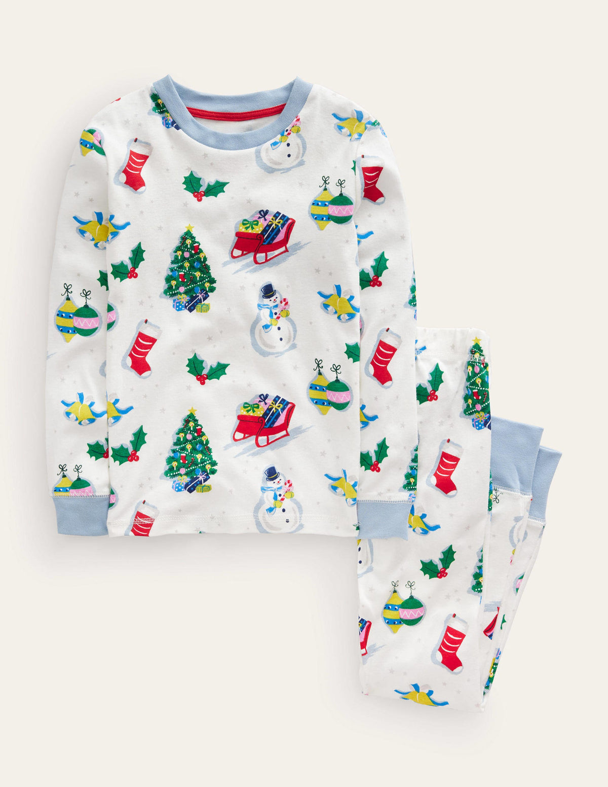 Snug Long John Pajamas-Ivory Festive Fun-1