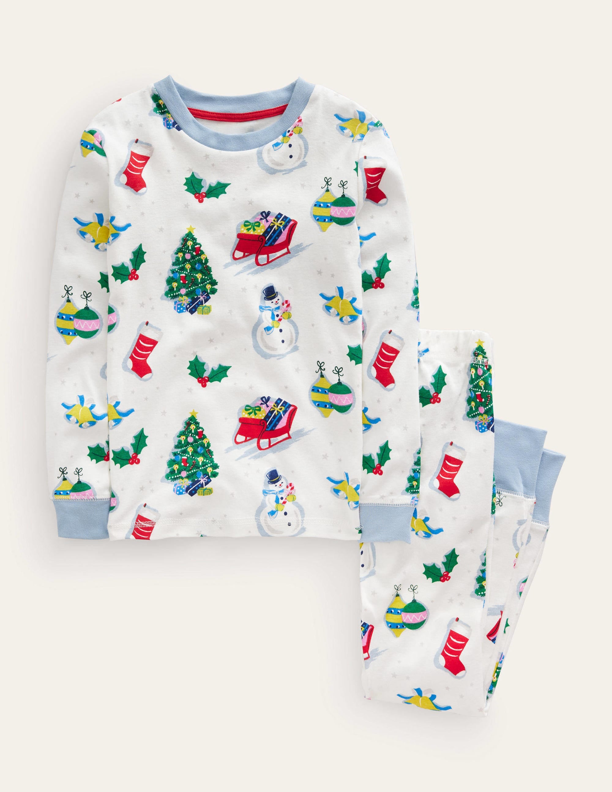 Snug Long John Pajamas-Ivory Festive Fun - Image 1