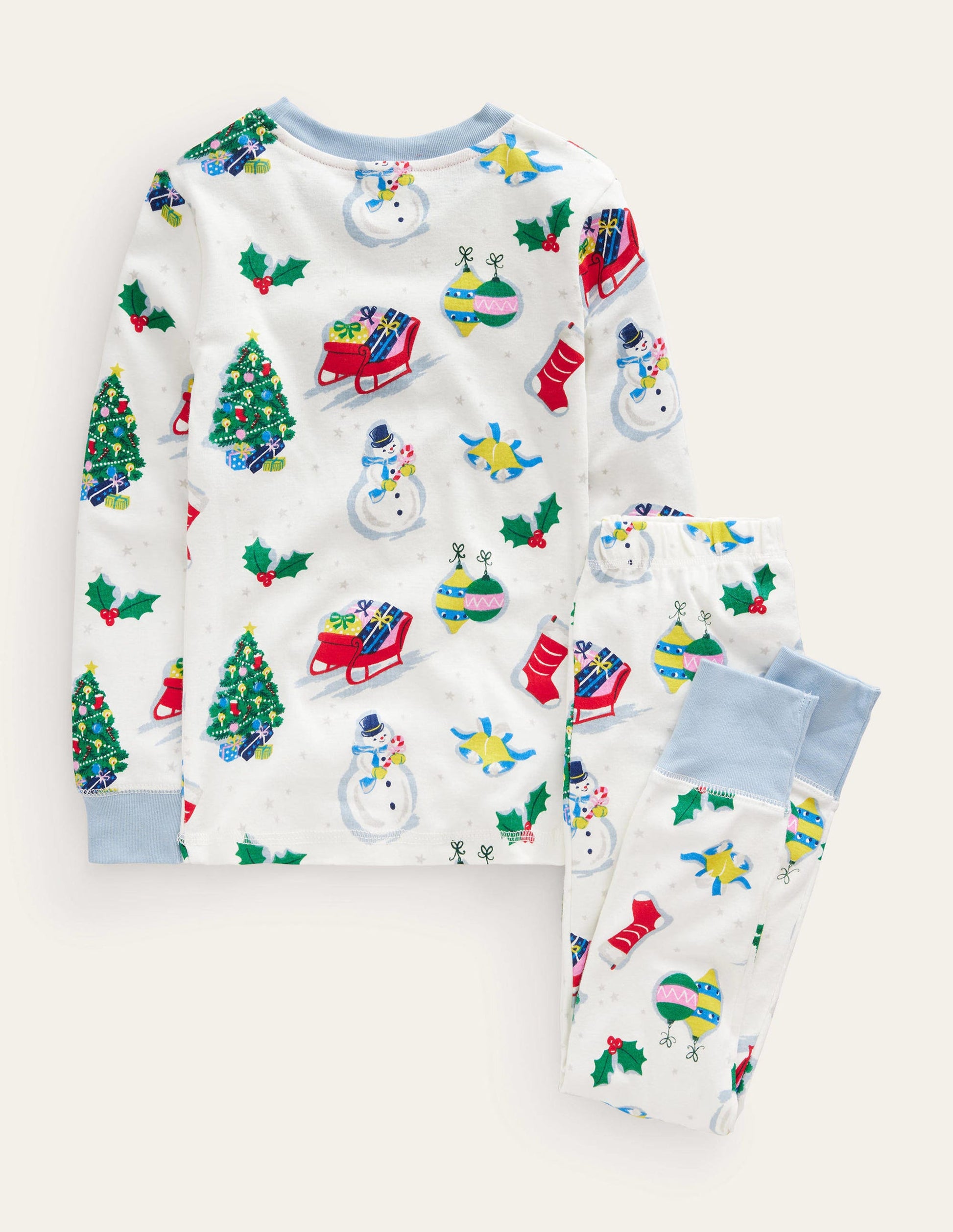 Snug Long John Pajamas-Ivory Festive Fun-2