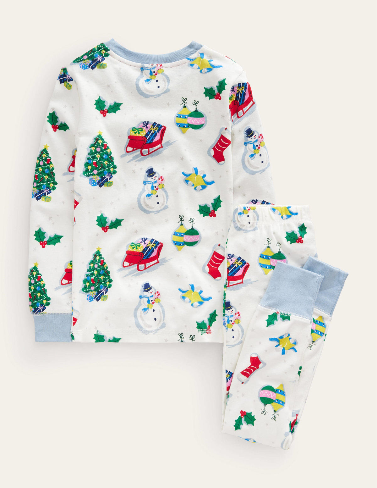 Snug Long John Pajamas-Ivory Festive Fun - Image 2