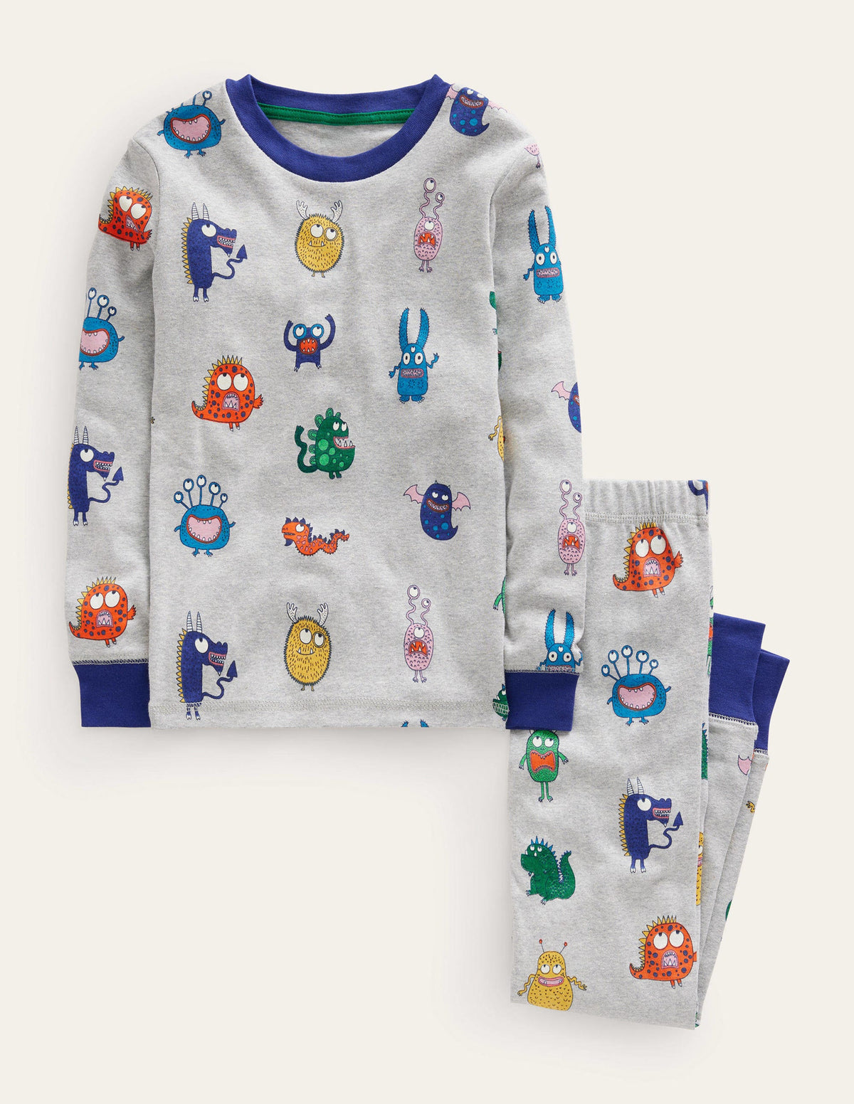 Snug Long John Pajamas-Grey Marl Monsters-1