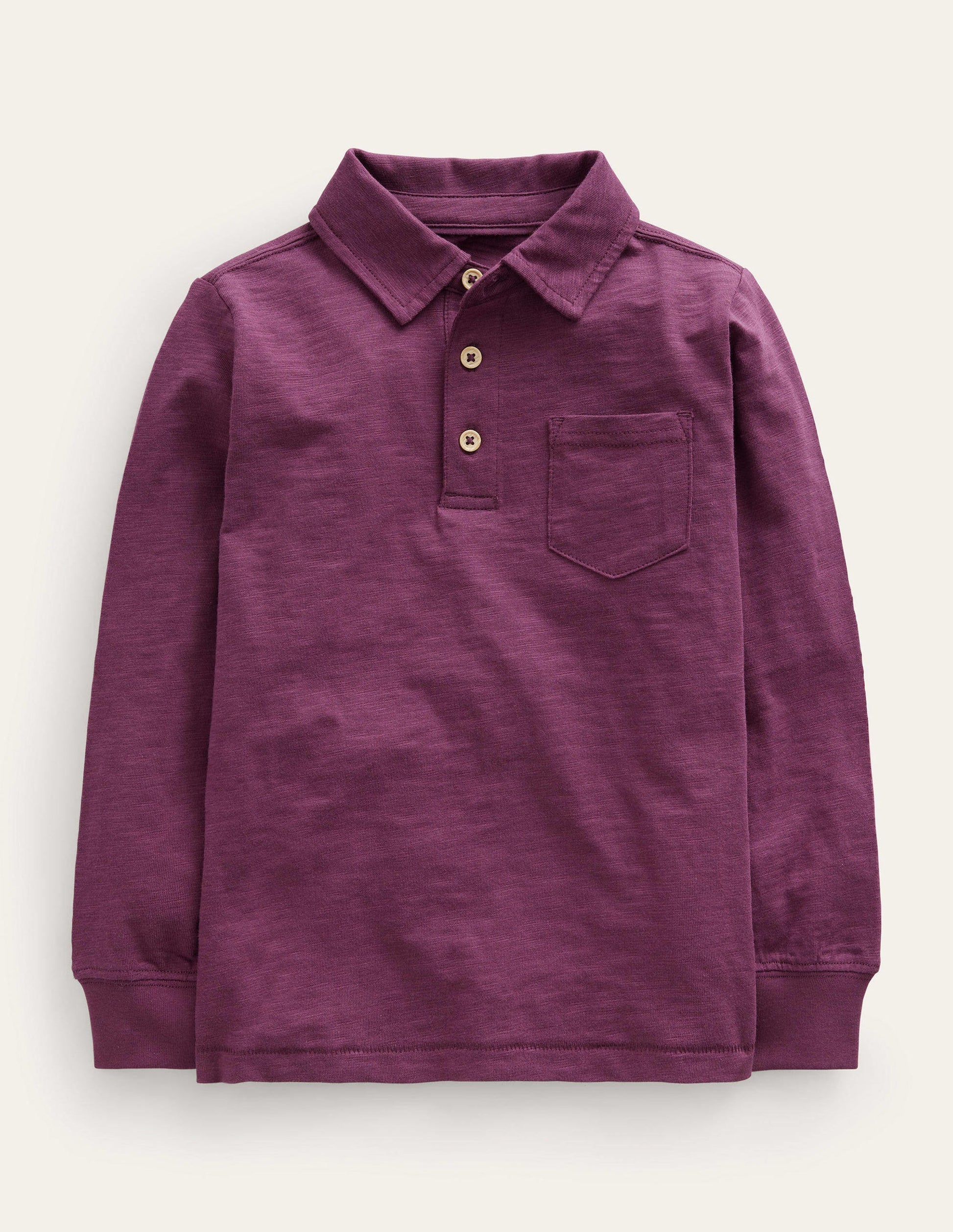 Slubbed Long-Sleeve Polo Shirt-Berry-1