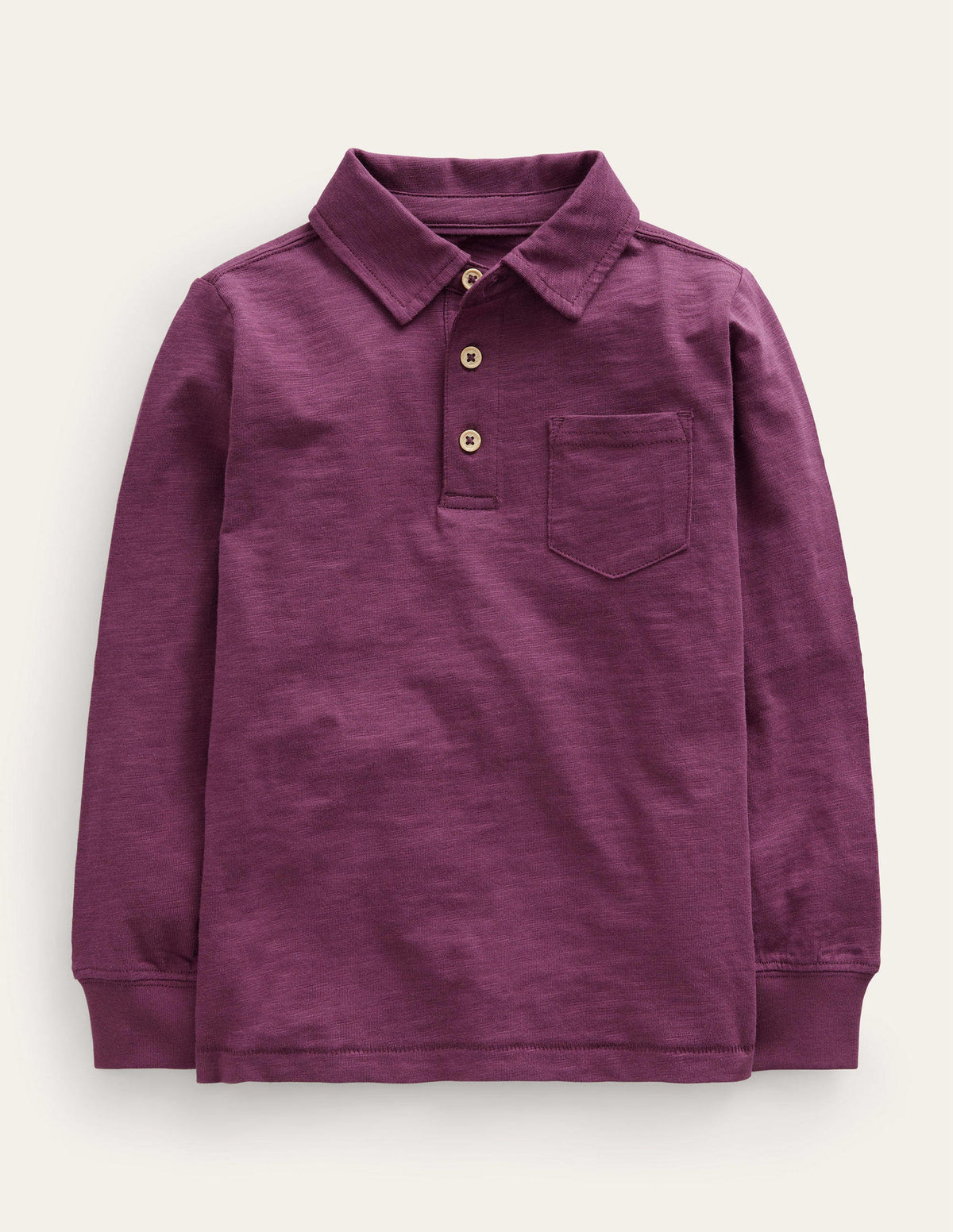 Slubbed Long-Sleeve Polo Shirt-Berry - Image 1