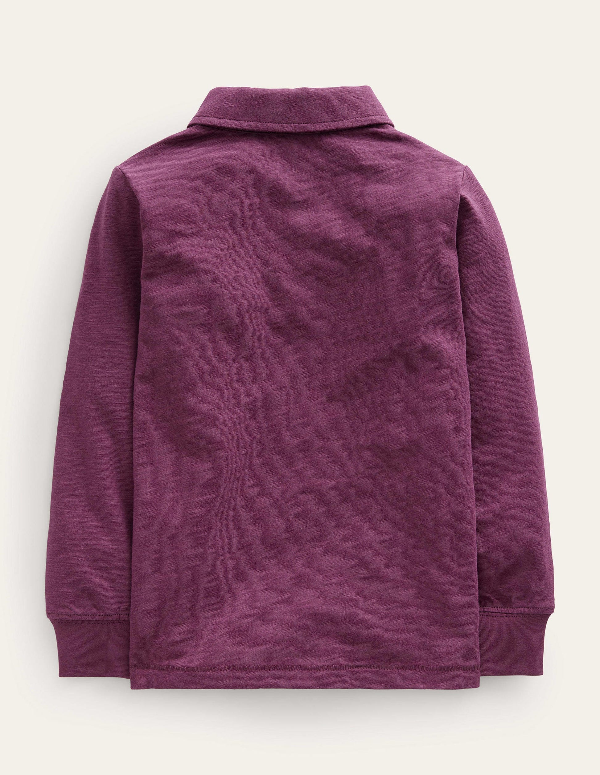 Slubbed Long-Sleeve Polo Shirt-Berry-2