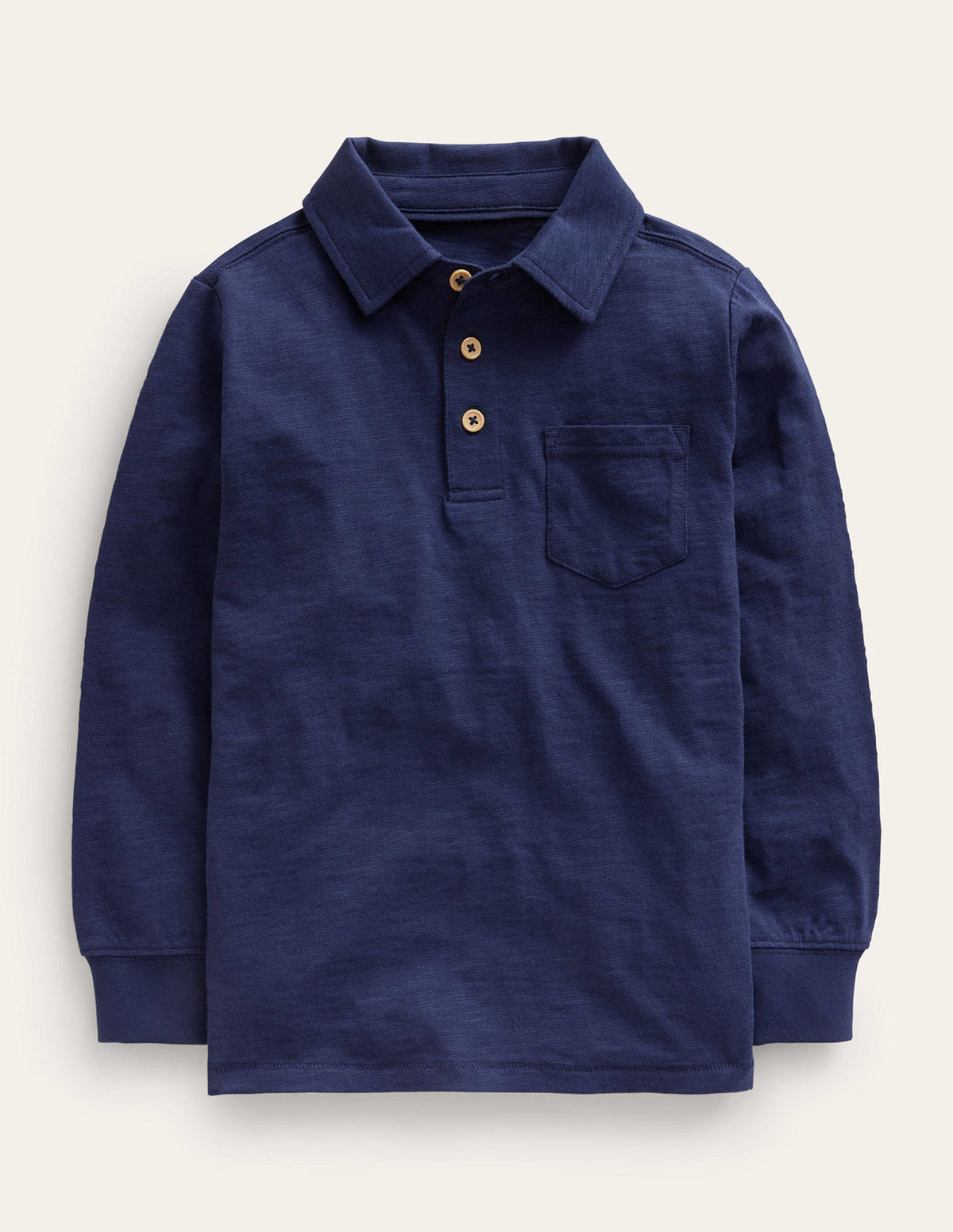 Slubbed Long-Sleeve Polo Shirt-College Navy - Image 1