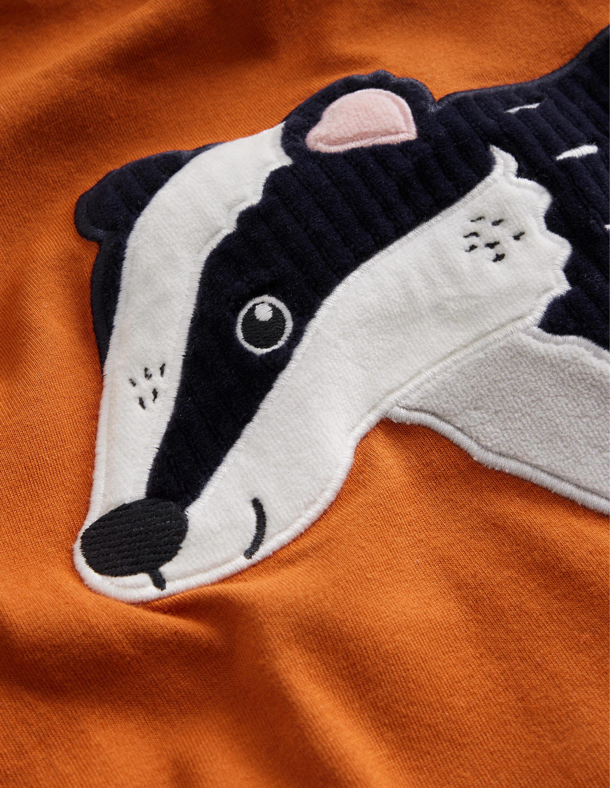 Appliqué Mock Sleeve T-Shirt-Autumn Orange Badger - Image 3