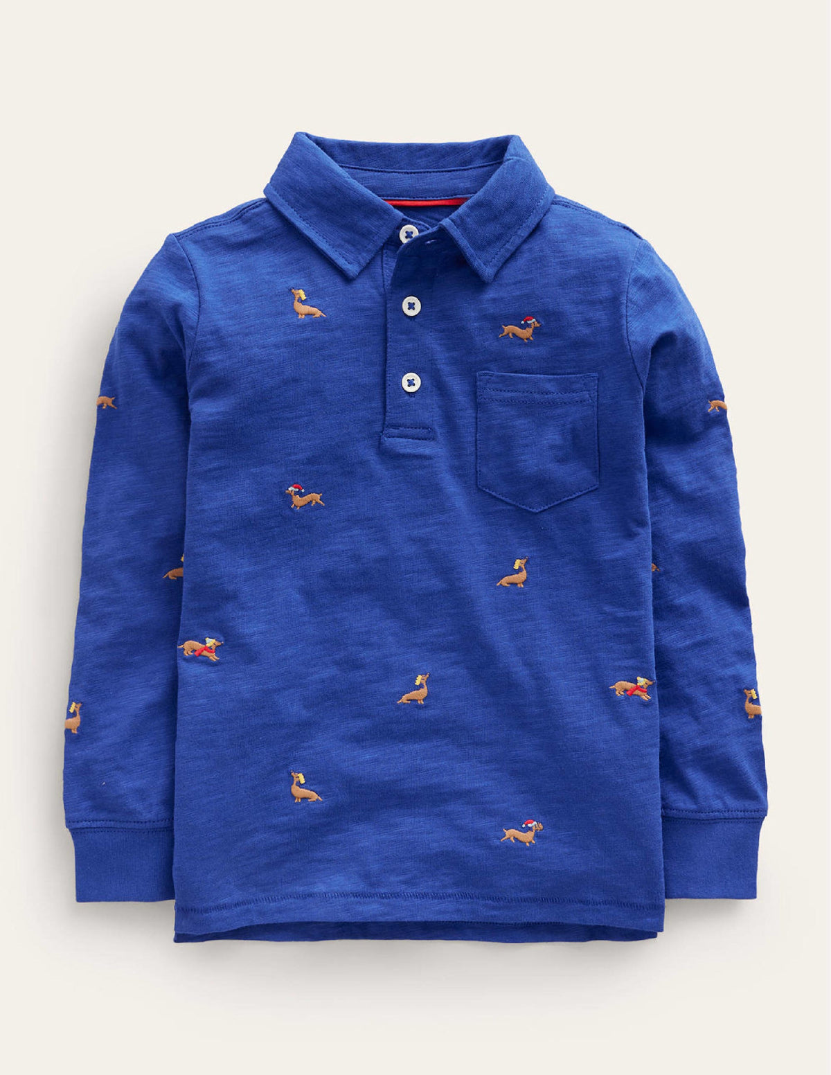 Embroidery Slub Polo-Cobalt Blue Sausage Dogs - Image 1