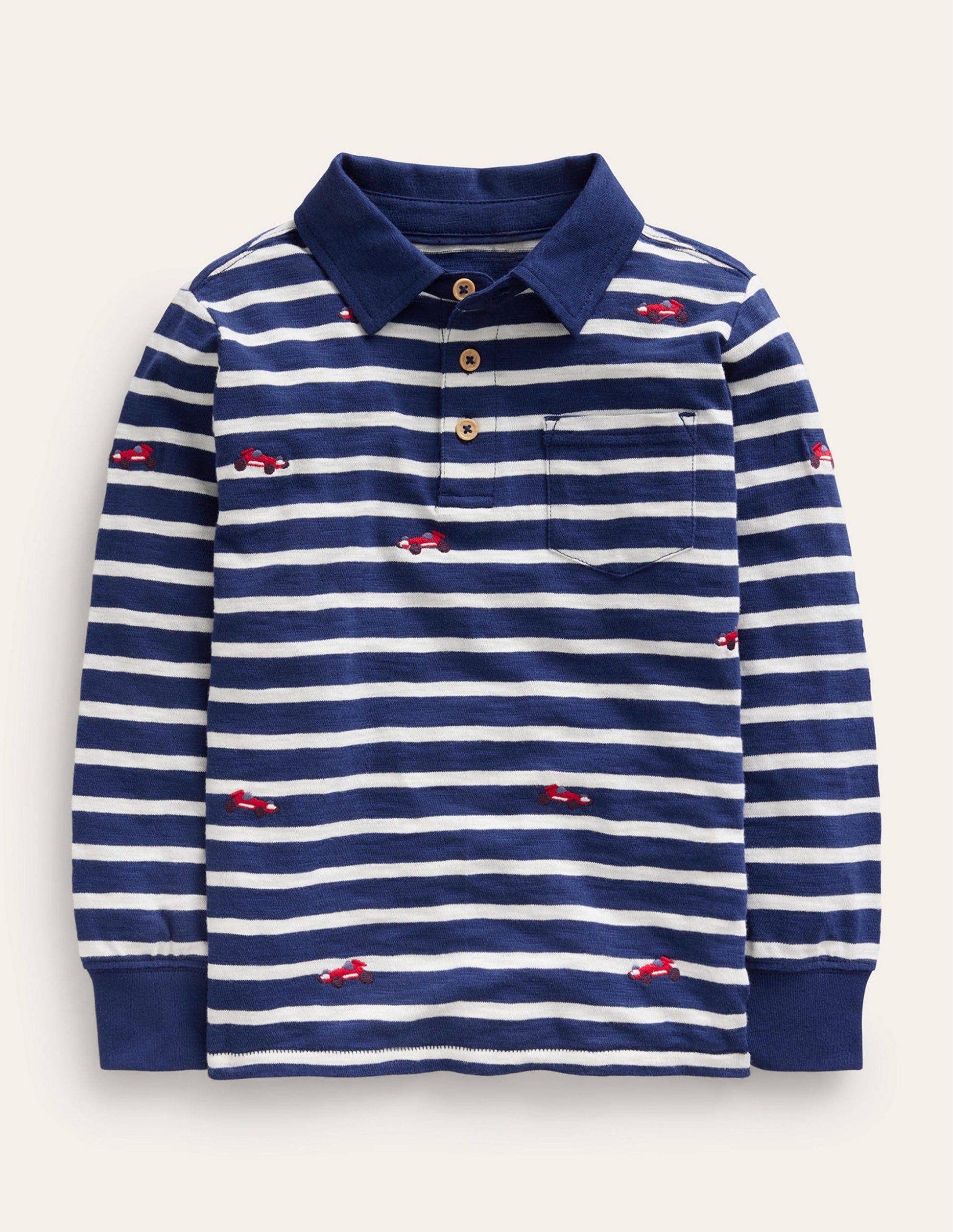 Embroidery Slub Polo-Ivory/Navy Cars-1