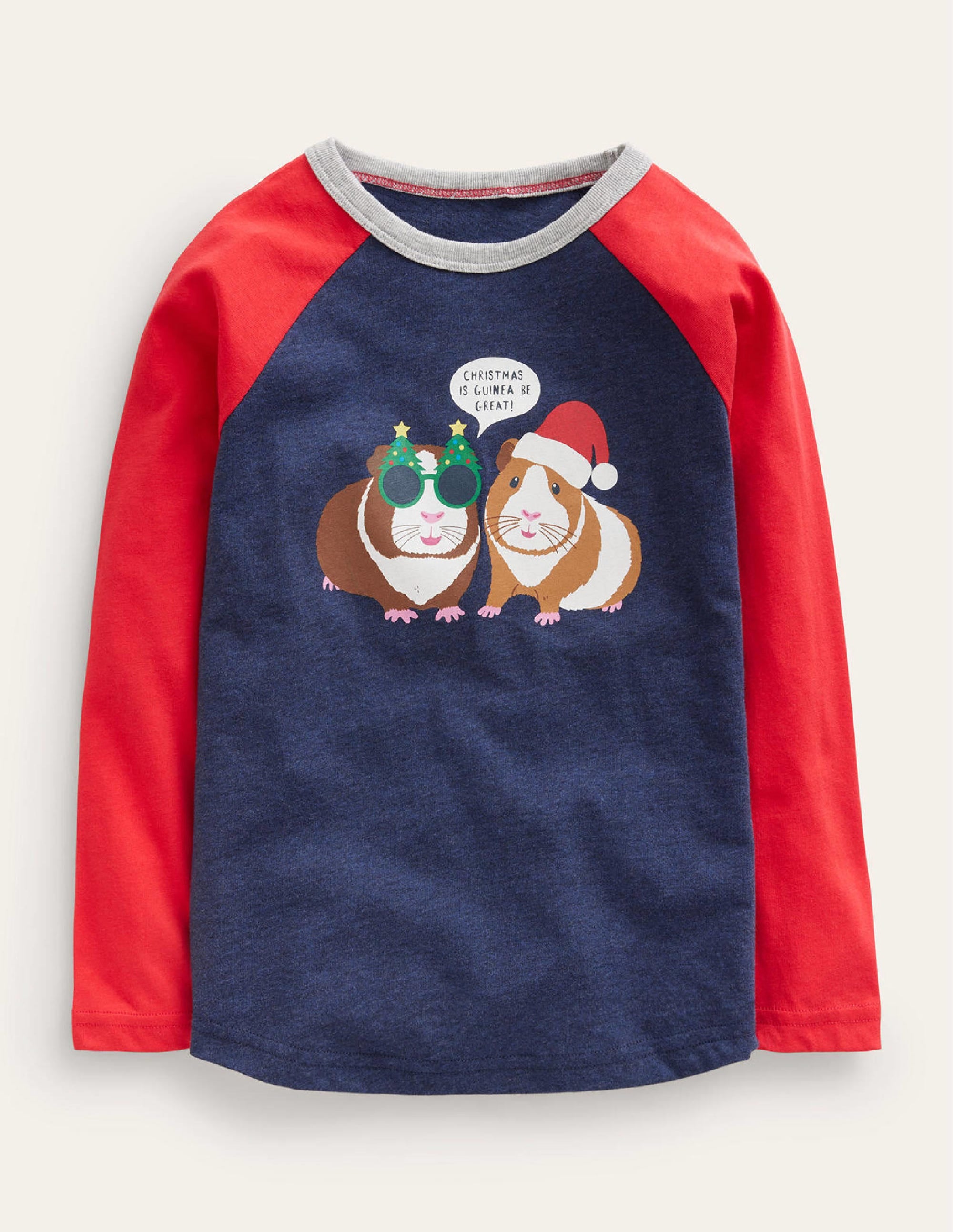 Christmas Guinea Pig Raglan-Rockabilly Red/Blue Marl - Image 1