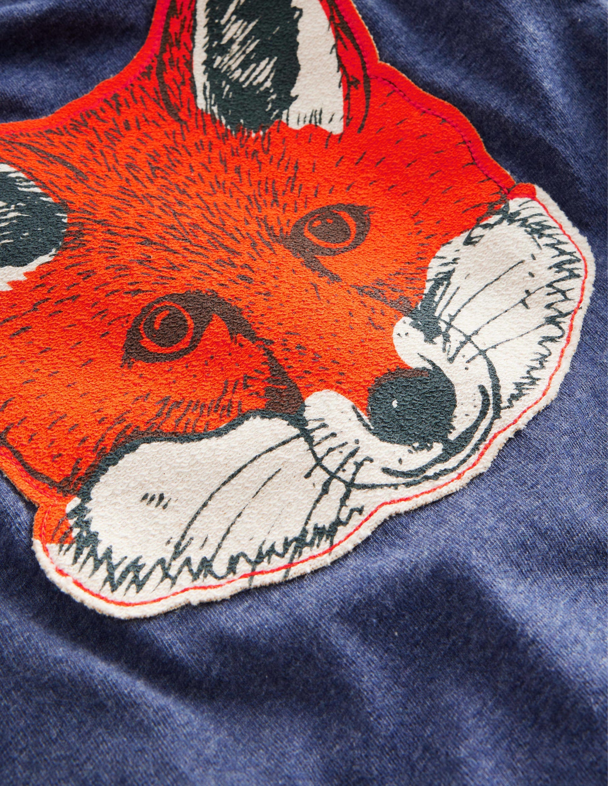 Fox Appliqué Cotton Top-College Navy Marl-3