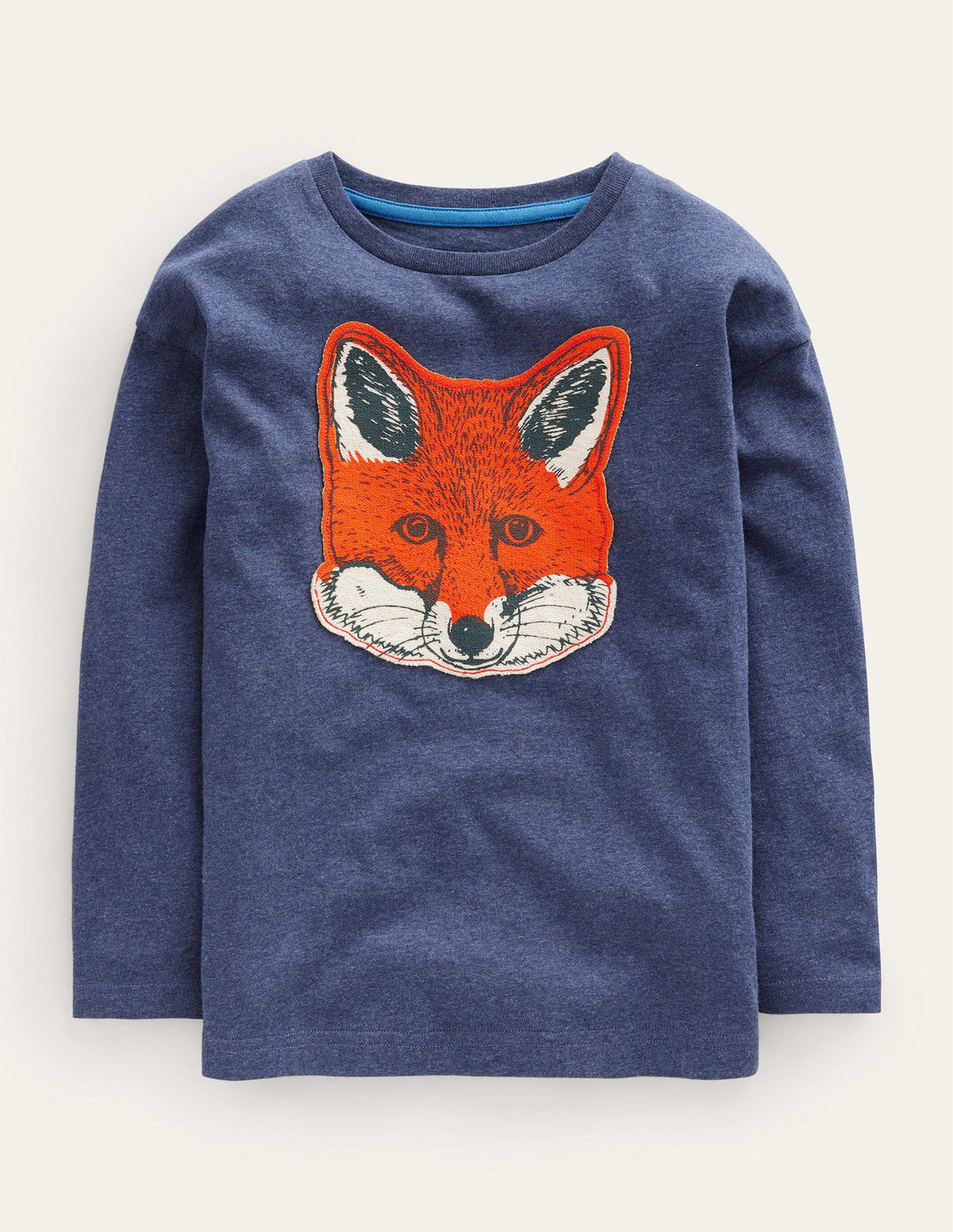 Fox Appliqué Cotton Top-College Navy Marl - Image 1