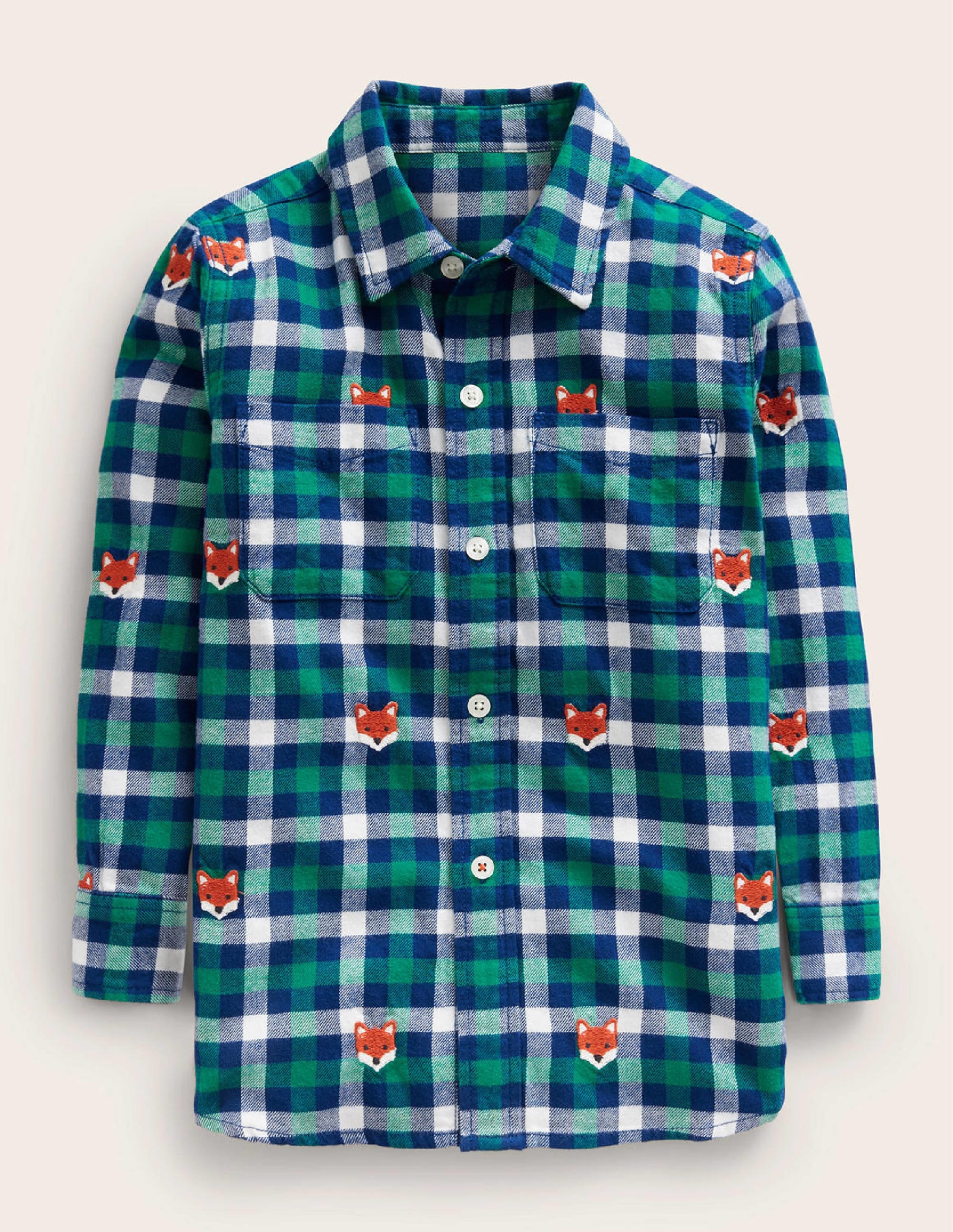 Embroidered Flannel Shirt-Gingham Fox - Image 1