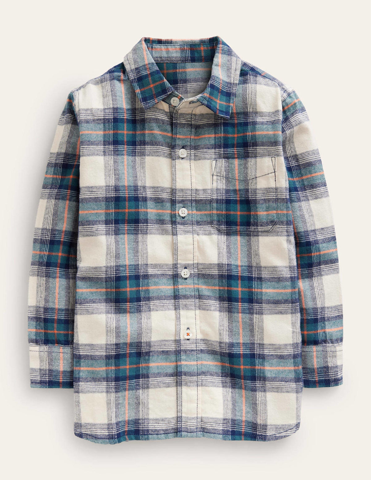 Brushed Flannel Shirt-Navy / Teal / Orange Check - Image 1