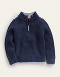 Chunky Half Zip Sweater-Navy Neps