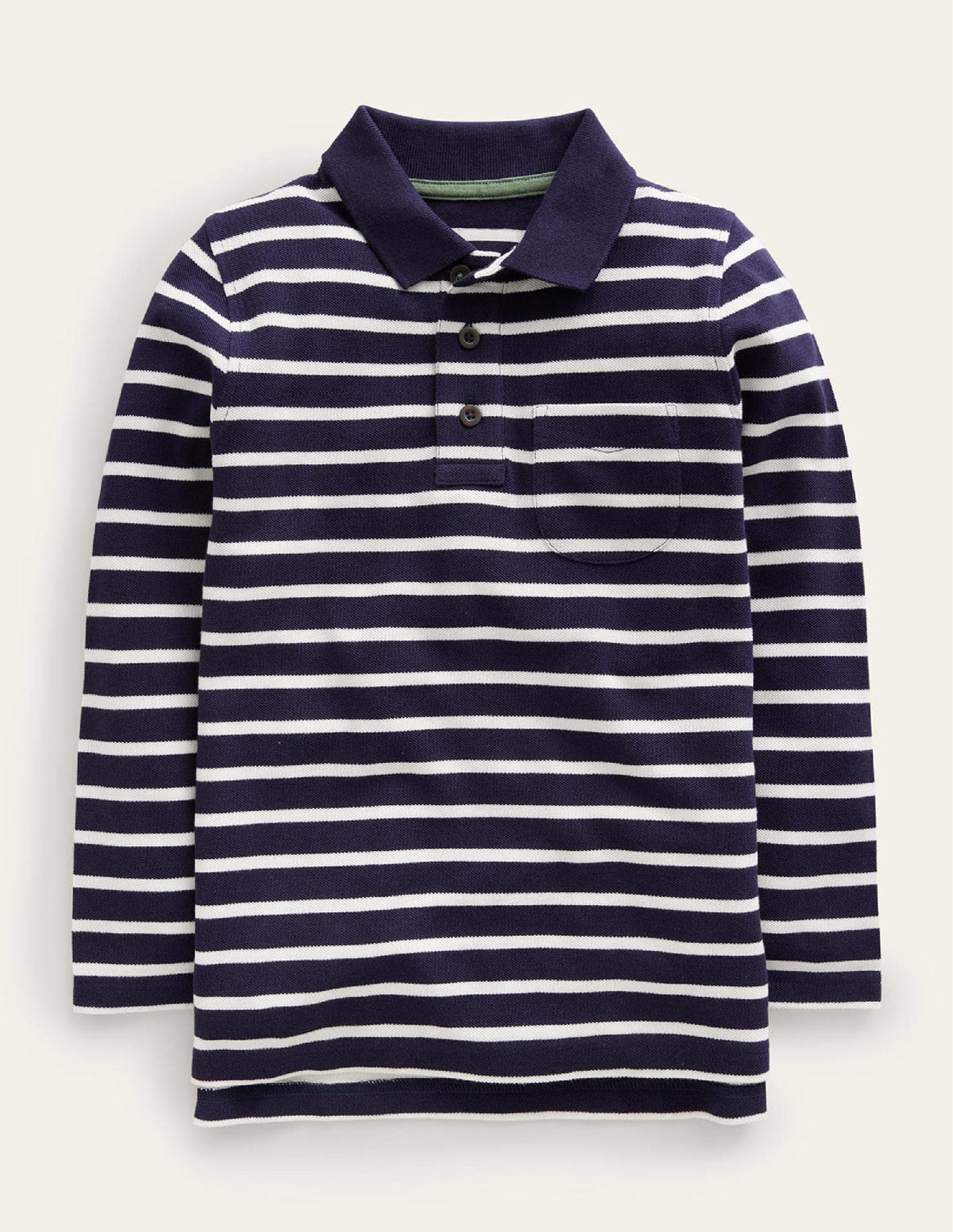 Long Sleeve Pique Polo-Navy/Ivory - Image 1