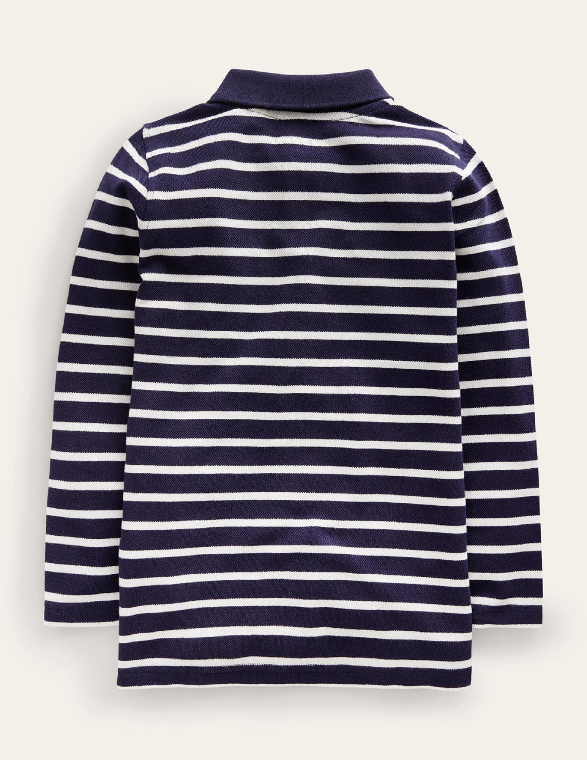 Long Sleeve Pique Polo-Navy/Ivory-2