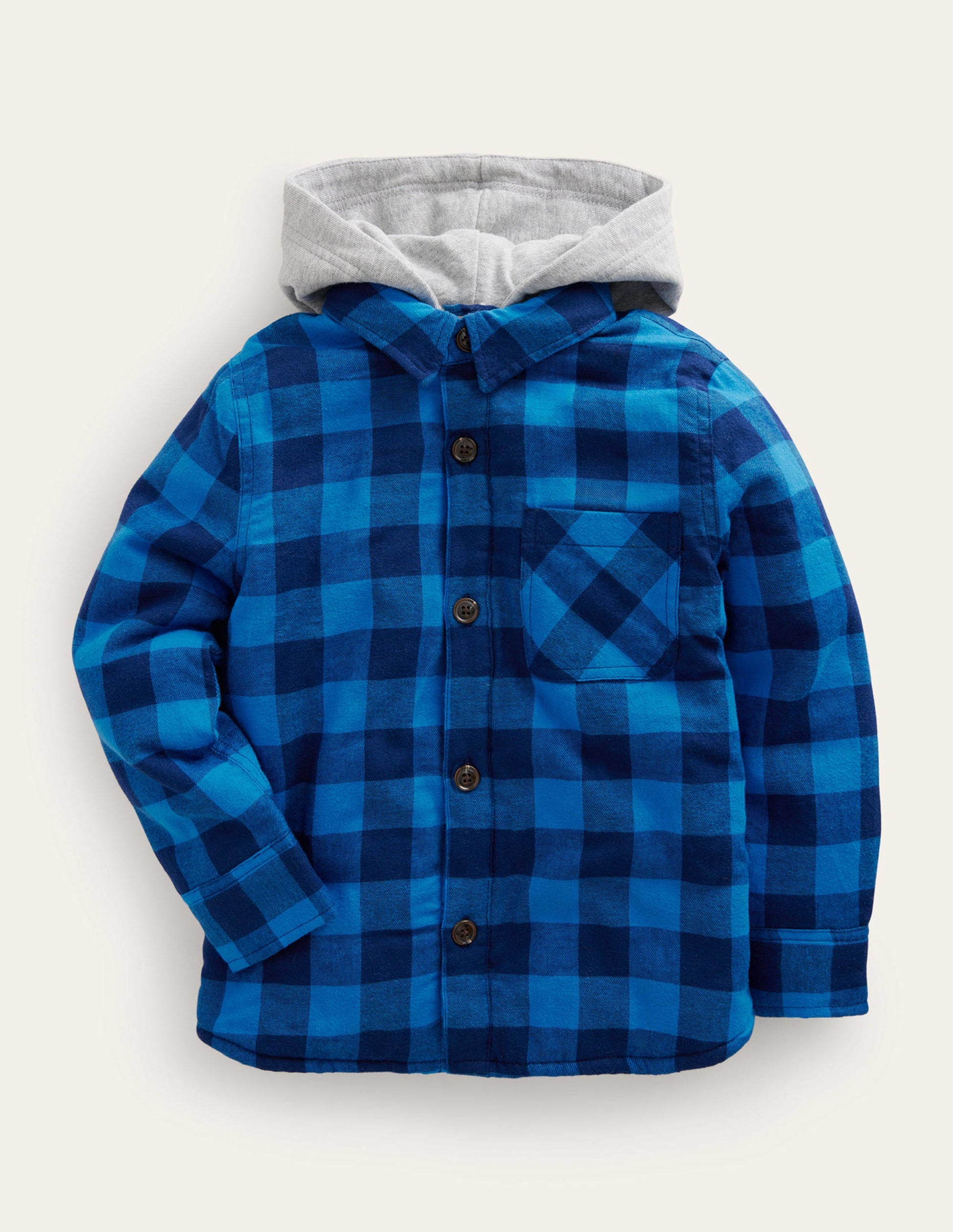 Hooded Borg Lined Jacket-Navy / Blue Gingham-1