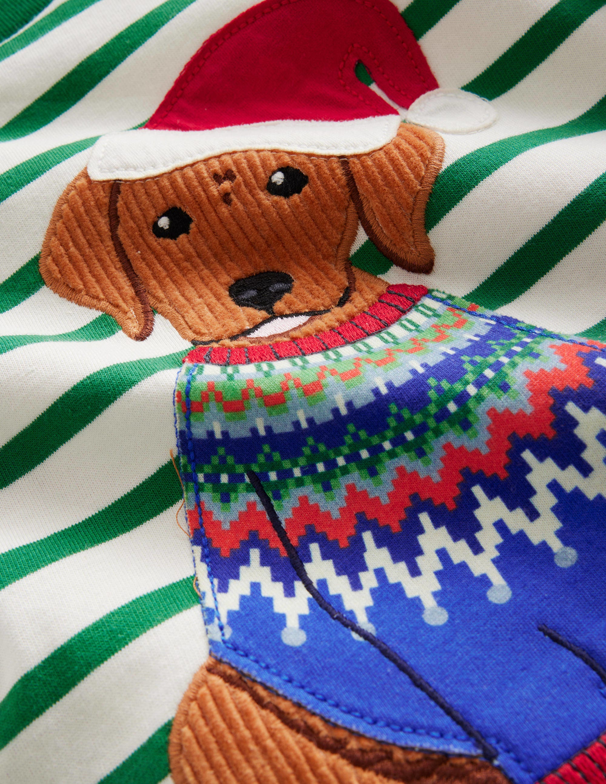 Festive Applique T-shirt-Deep Green/Ivory Dog - Image 3