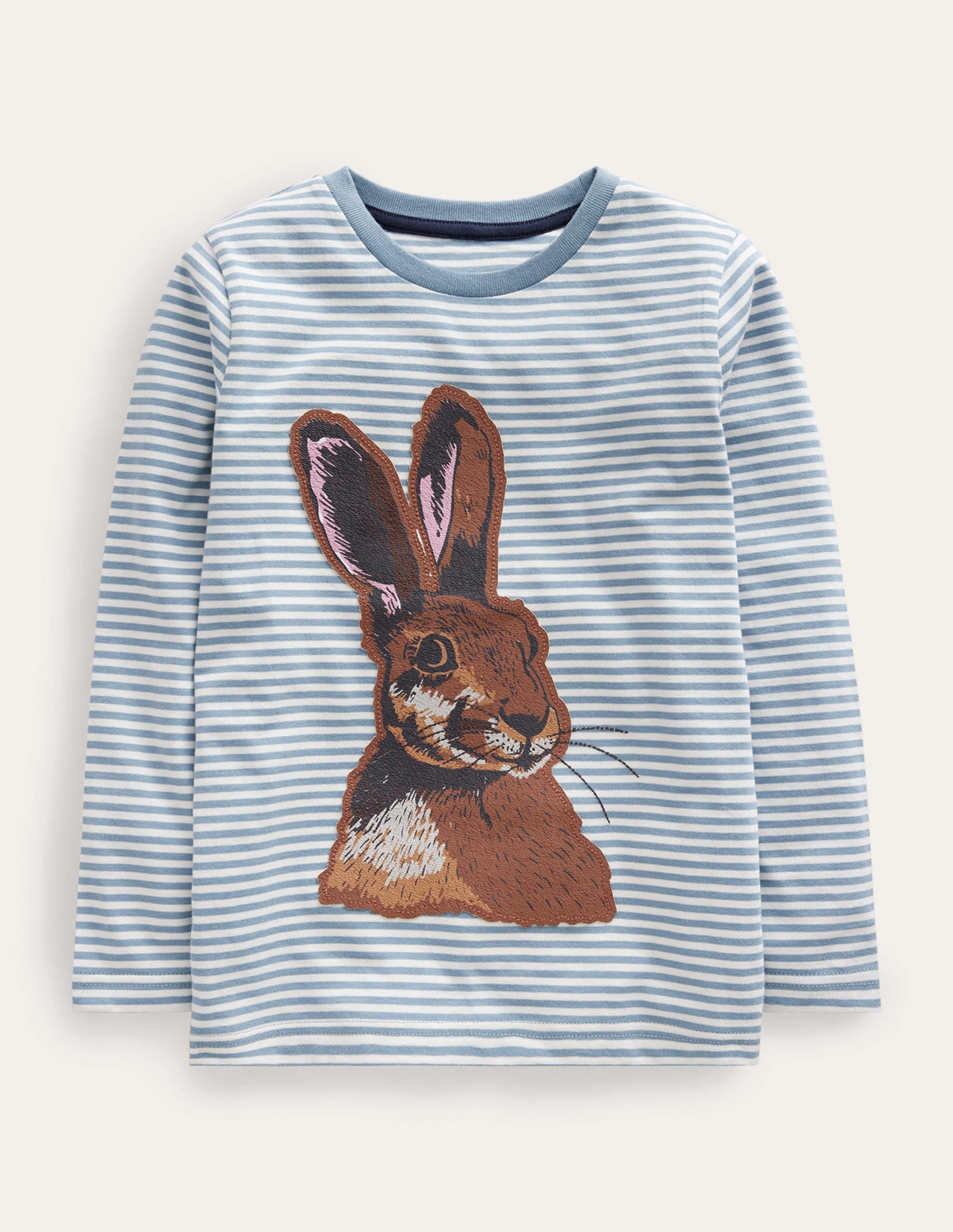 Hare Applique T-shirt-Pebble Blue/Ivory Hare - Image 1