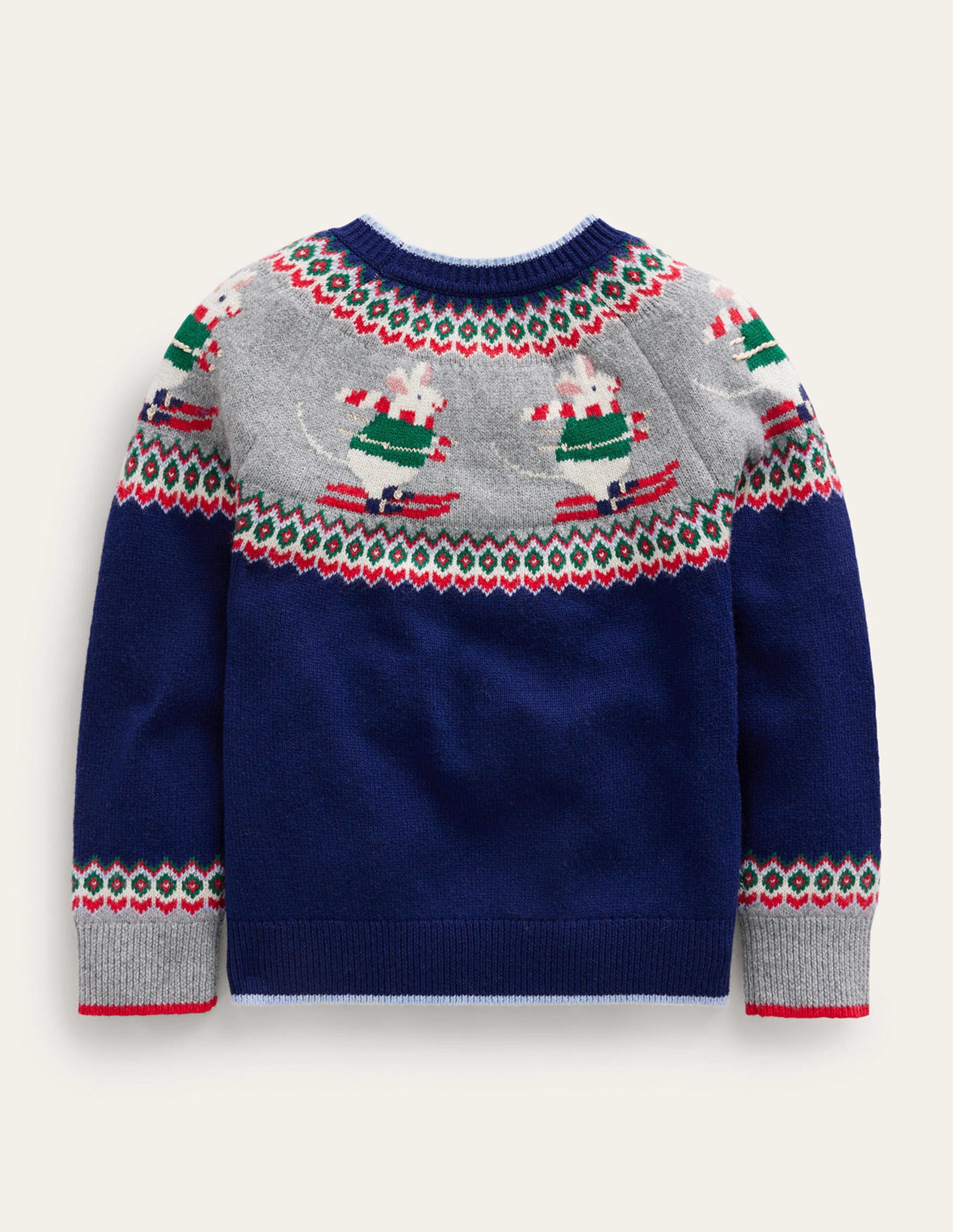 Novelty Fair Isle Sweater-French Navy Skiing Mice-2