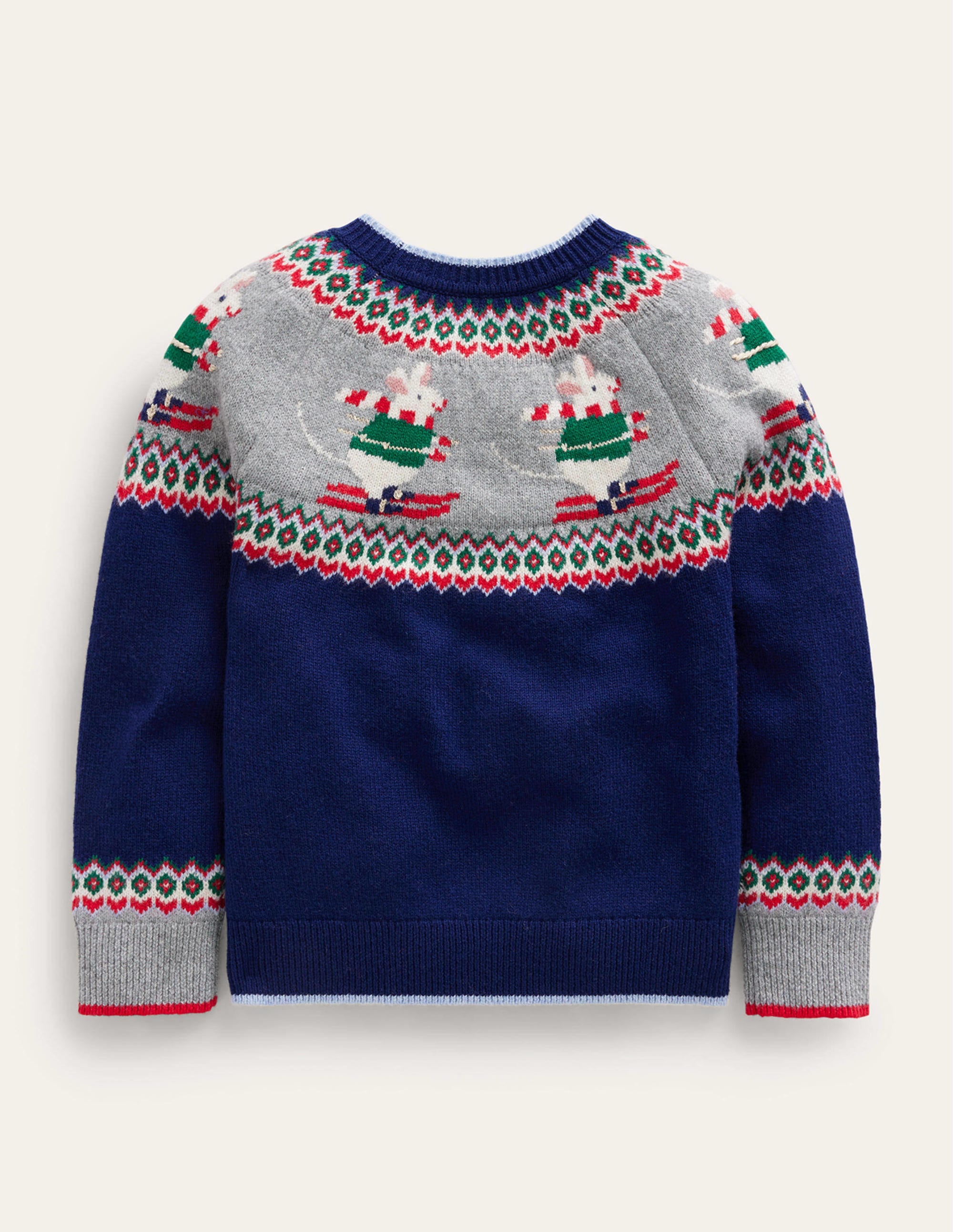 Novelty Fair Isle Sweater-French Navy Skiing Mice - Image 2