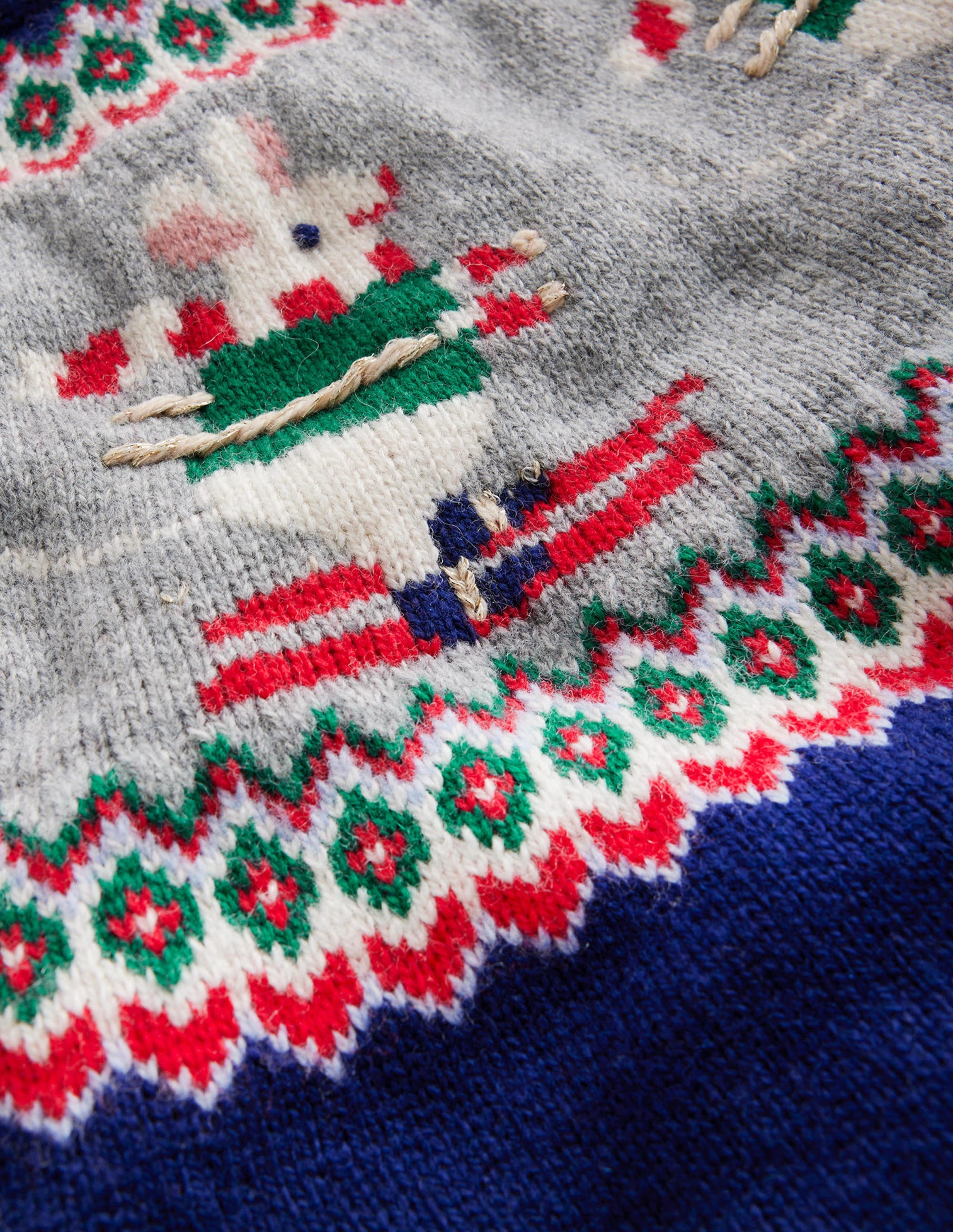 Novelty Fair Isle Sweater-French Navy Skiing Mice - Image 3