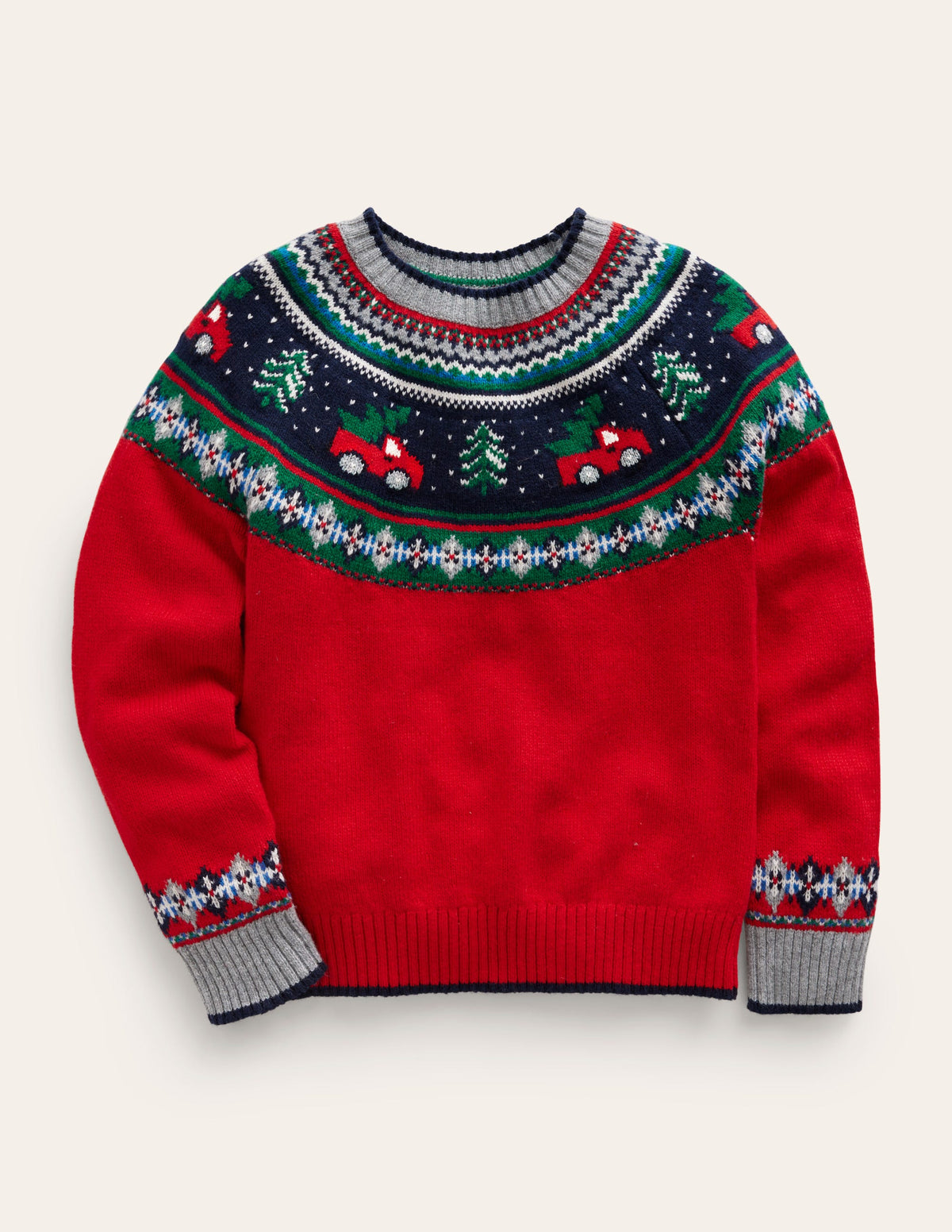 Novelty Fair Isle Sweater-Brilliant Red Trees - Image 1