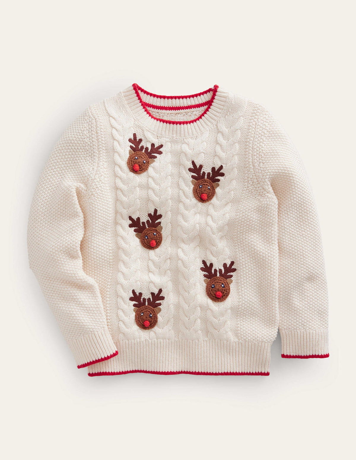 Rudolph Pom Pom Sweater-Ecru Marl - Image 1