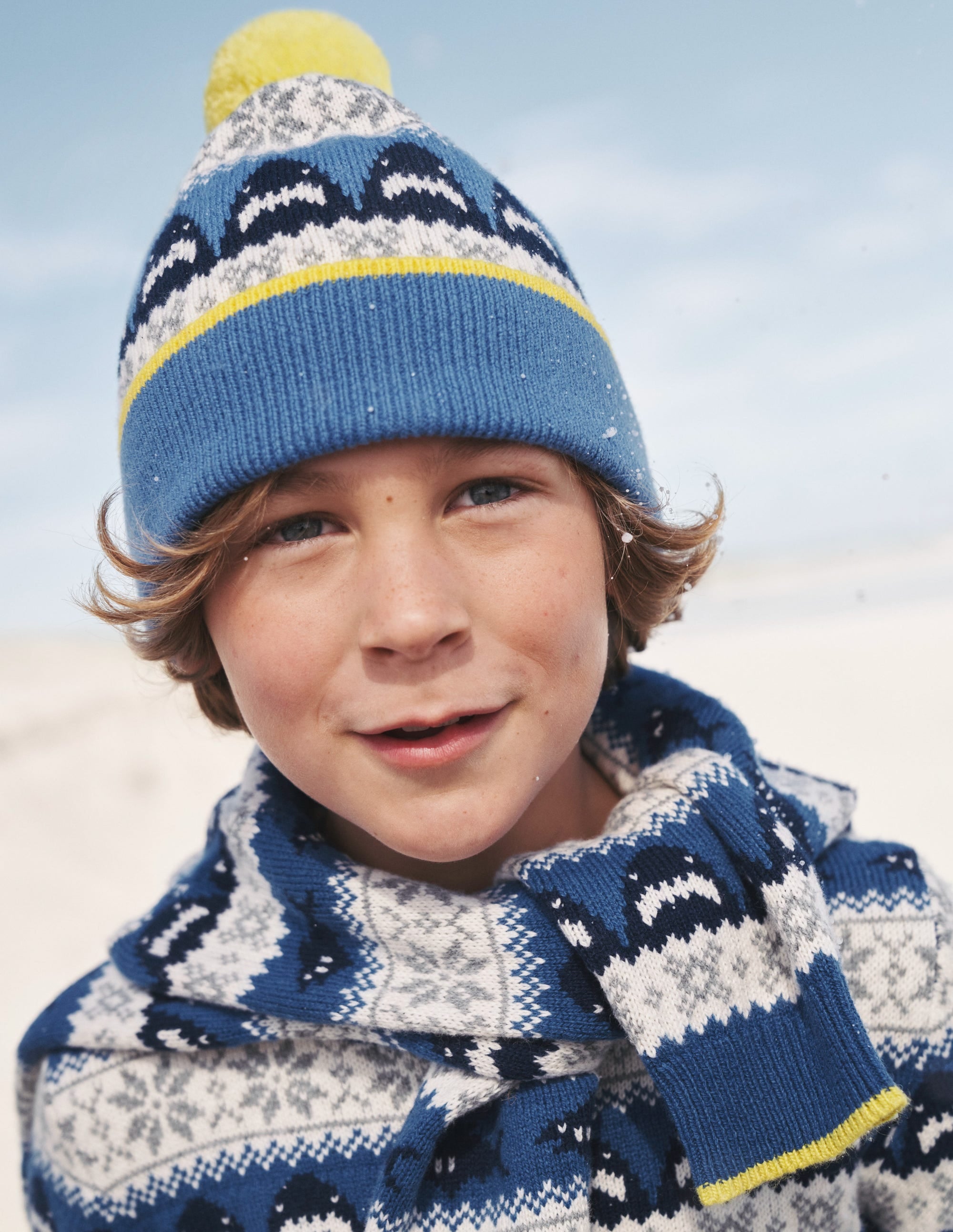 Fair Isle Knitted Beanie-Dark Cobalt Blue Sharks - Image 3