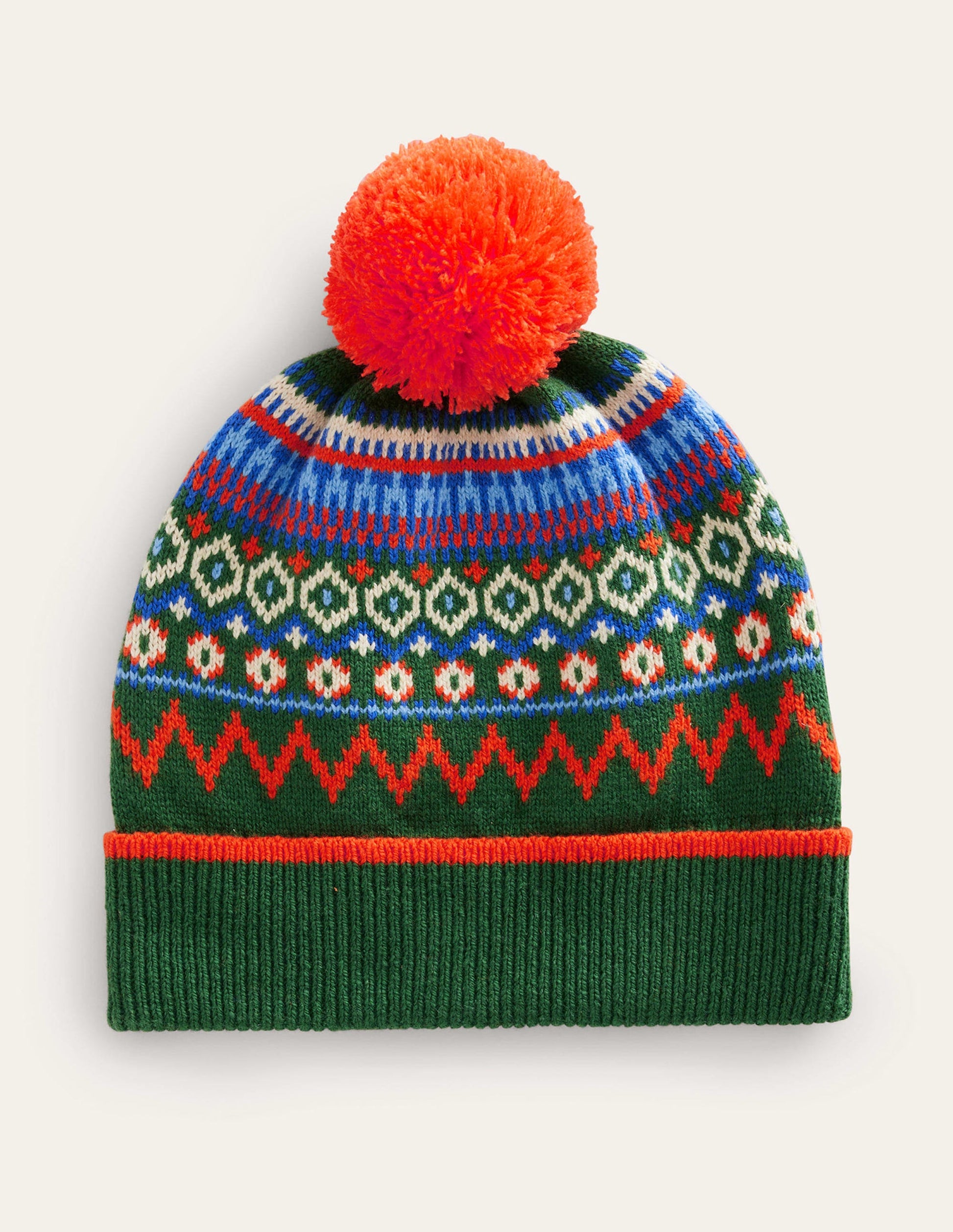 Fair Isle Knitted Beanie-Monster Green-1