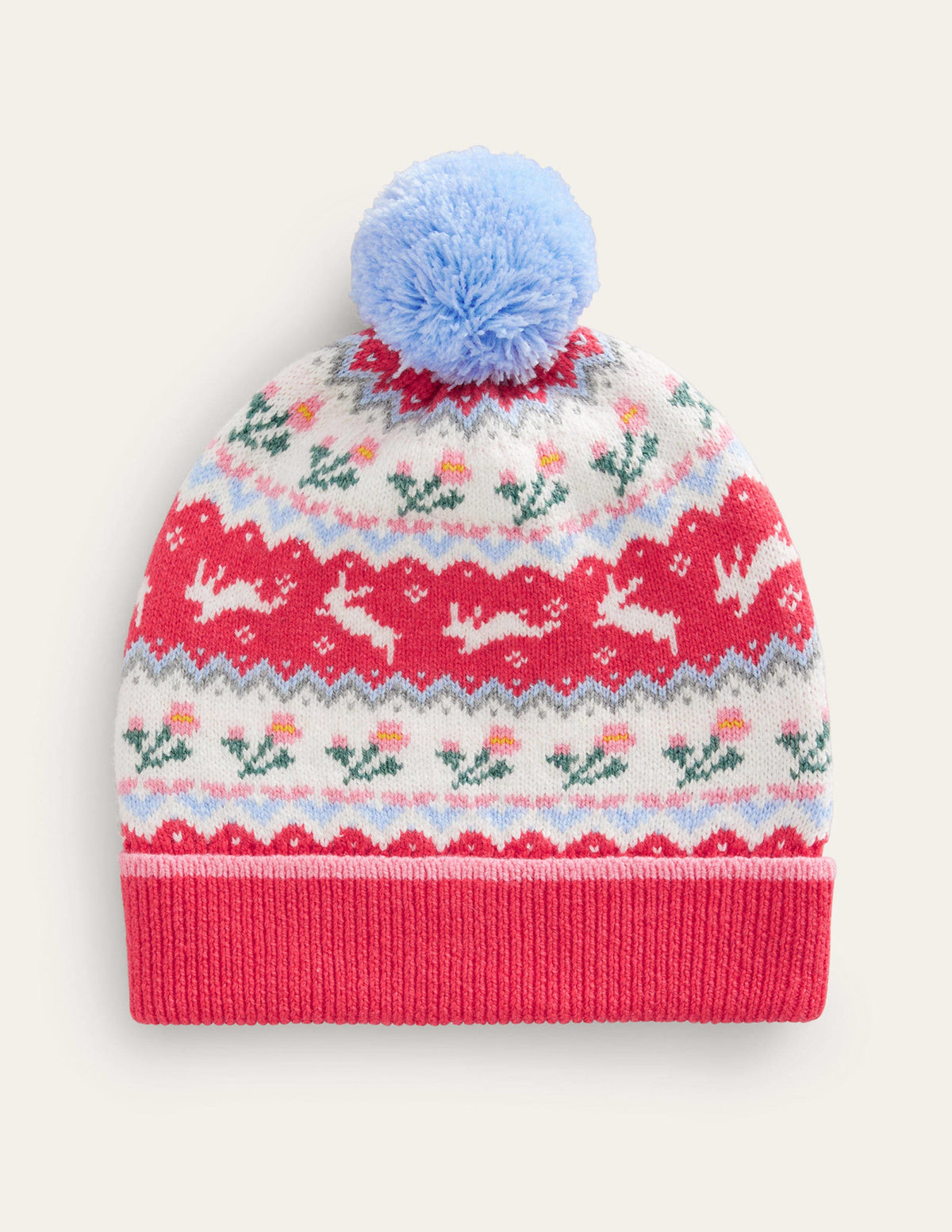 Fair Isle Knitted Beanie-Rose Pink-1