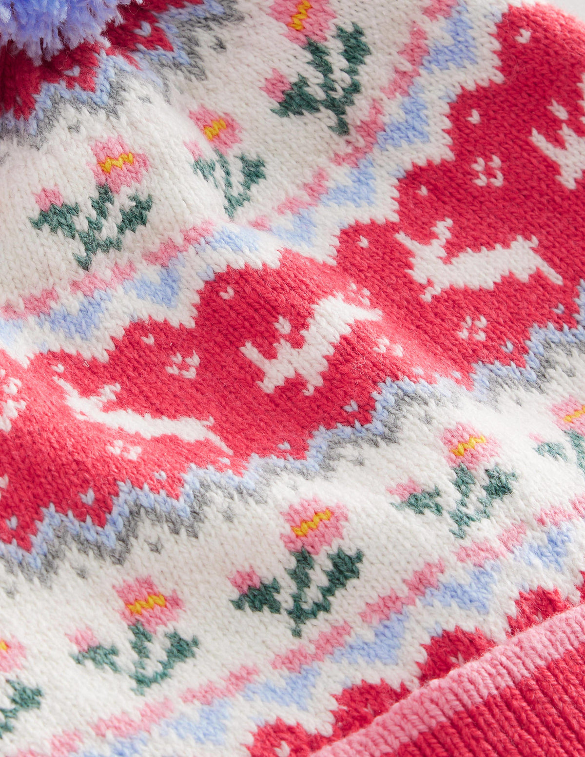 Fair Isle Knitted Beanie-Rose Pink-2