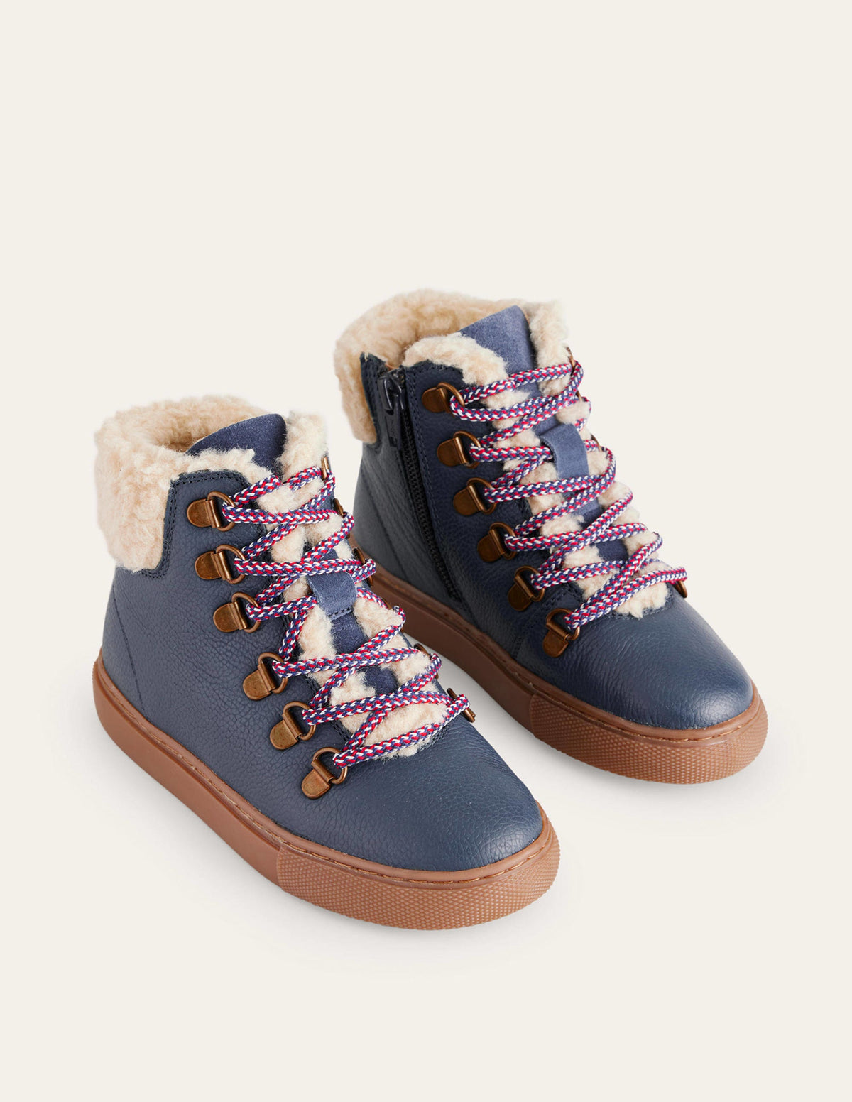 Cosy Leather Lace Up Boots-Navy Blue-2
