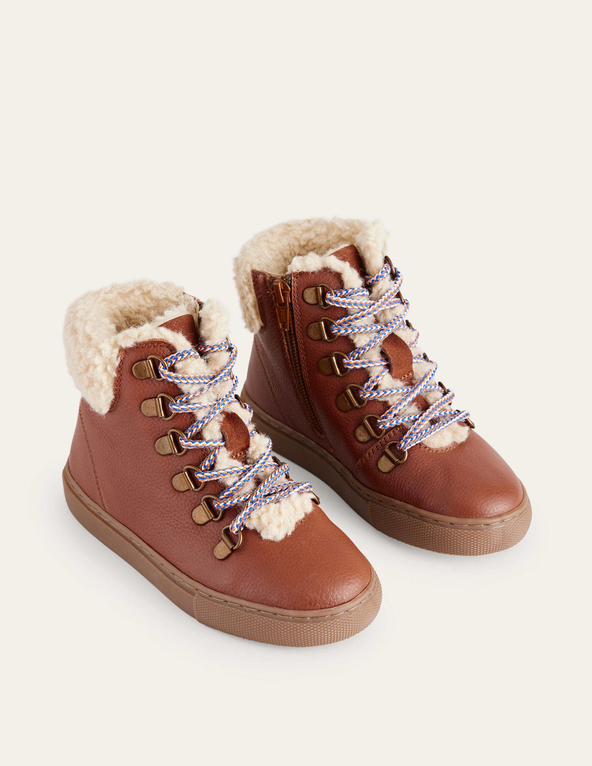 Cosy Leather Lace Up Boots-Tan - Image 2