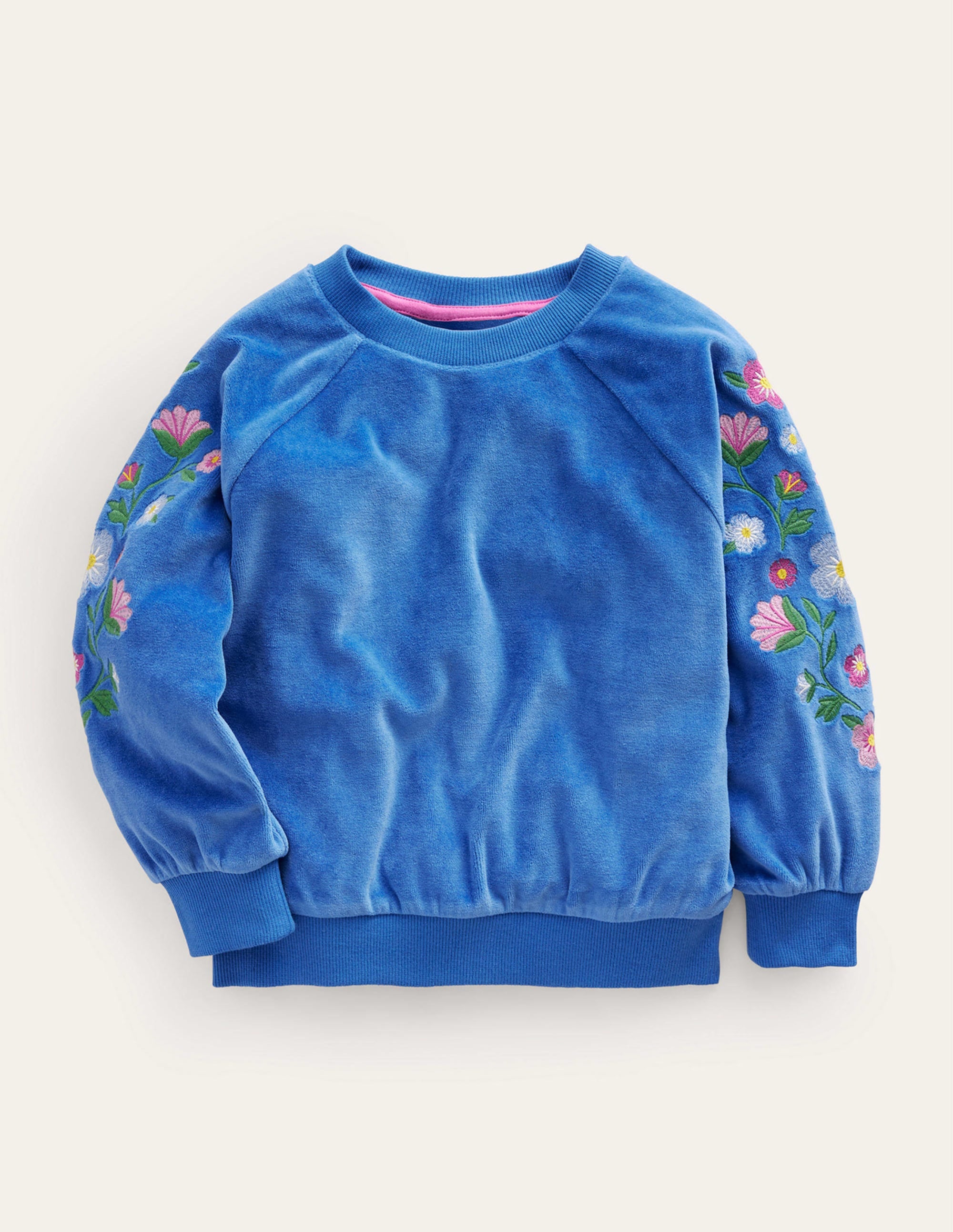 Embroidered Velour Sweat-Delft Blue Floral - Image 1