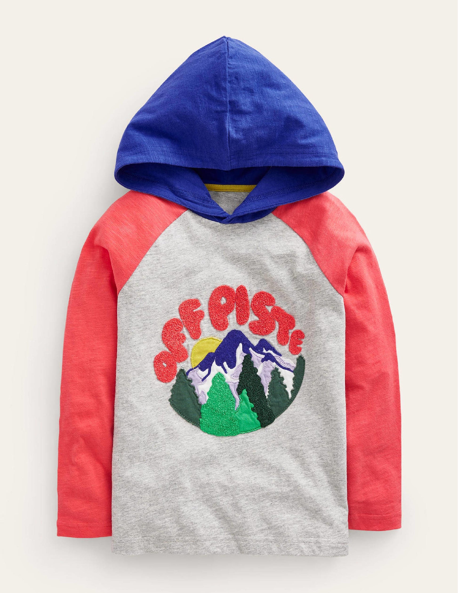 Off Piste Hooded T-shirt-Grey Marl/Red/Blue Mountain-1