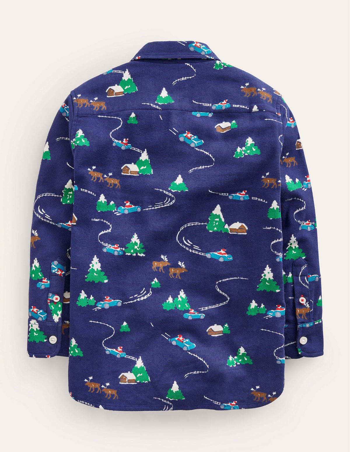 Printed Brushed Flannel Shirt-College Navy Festive Scene - Image 2
