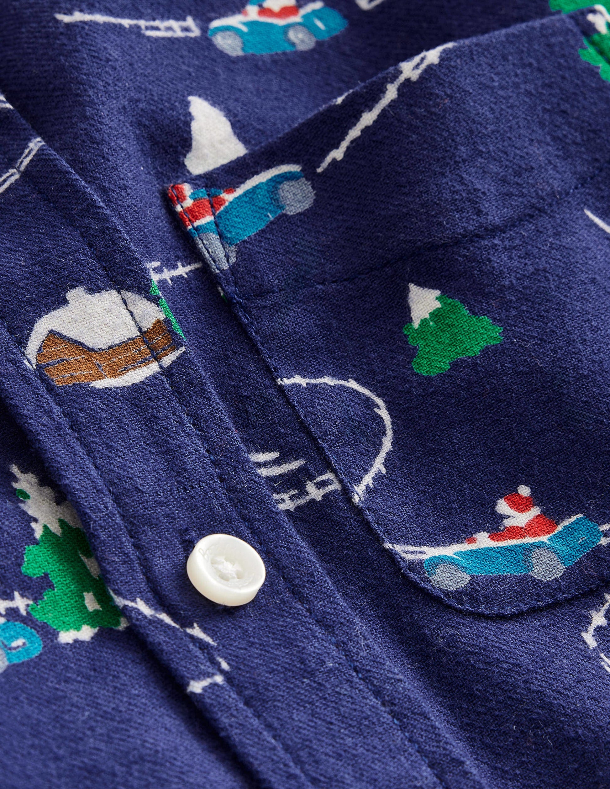Printed Brushed Flannel Shirt-College Navy Festive Scene-3