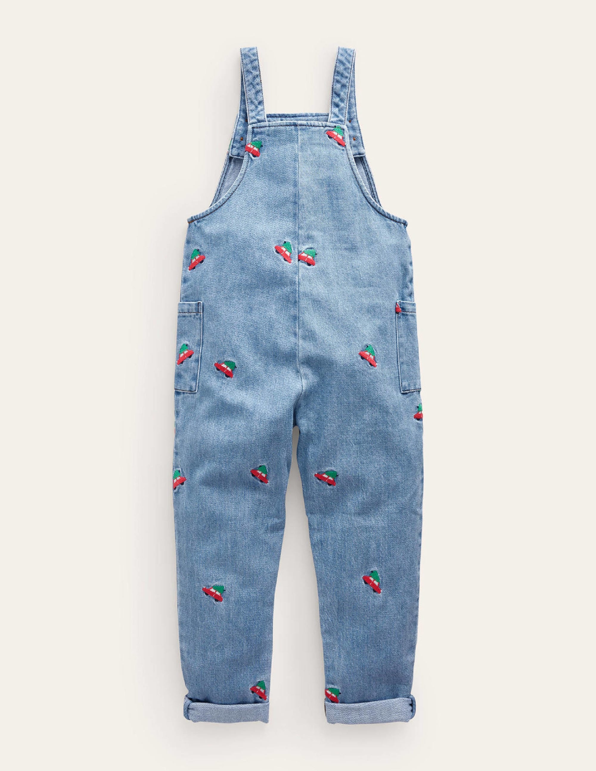 Embroidered Denim Overalls-Red Festive Car - Image 2