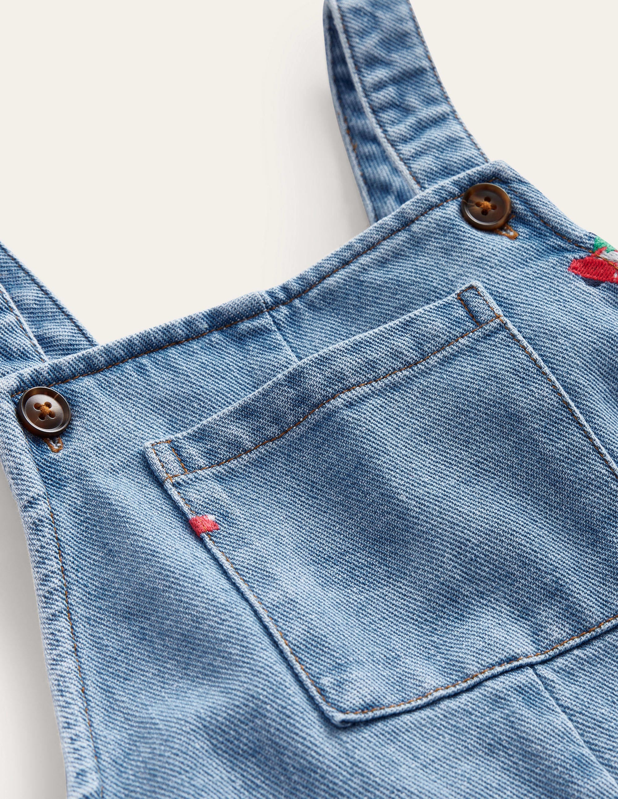 Embroidered Denim Overalls-Red Festive Car - Image 3