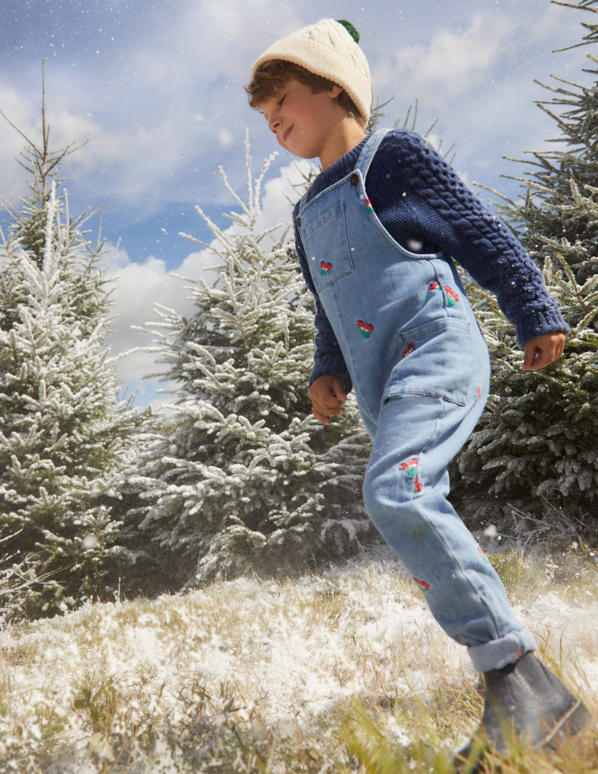 Embroidered Denim Overalls-Red Festive Car-4