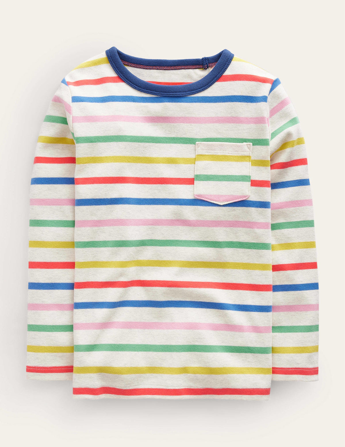 Supersoft Long Sleeve T-shirt-Oatmeal Marl/ Multi Stripe - Image 1