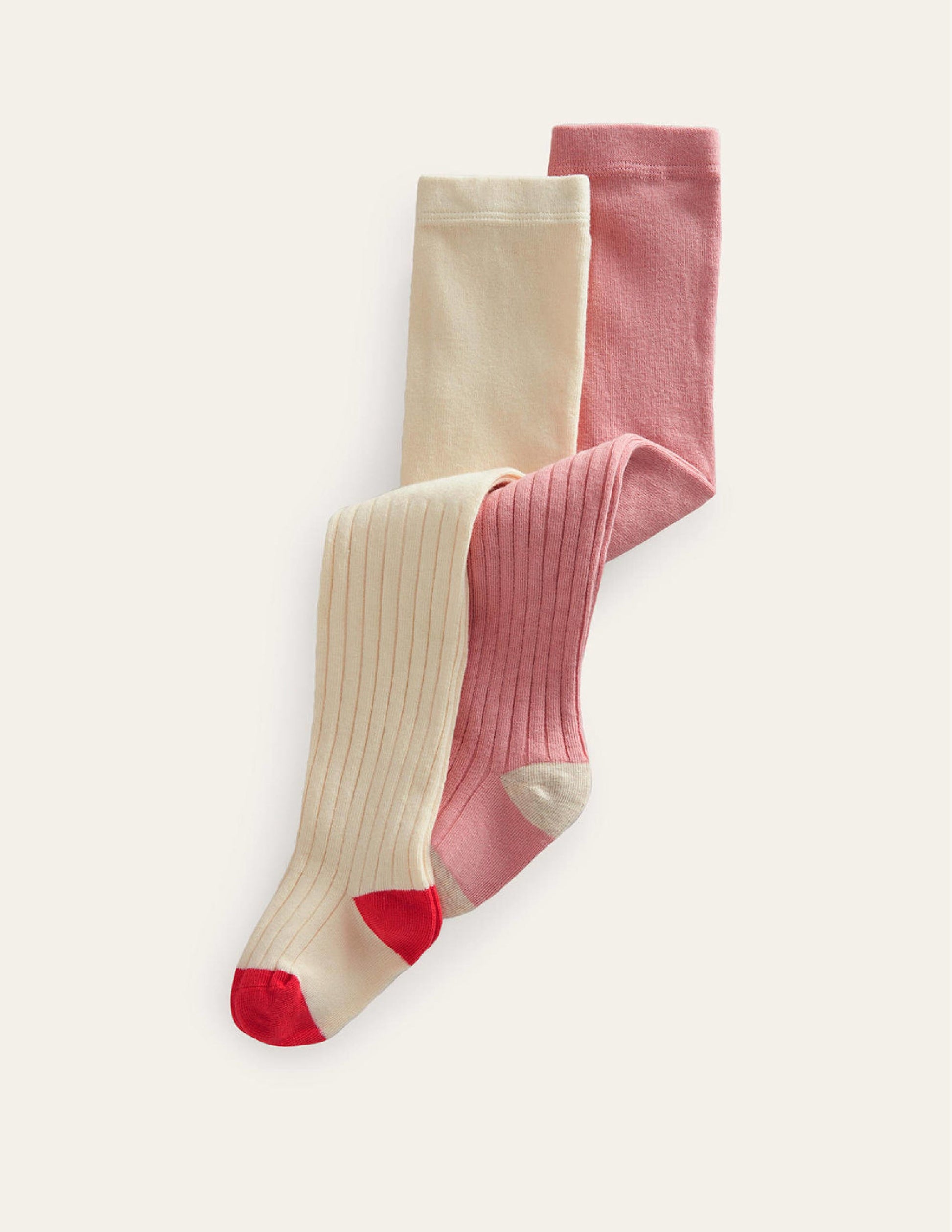 Ribbed Tights 2 Pack-Ivory/Pink-2