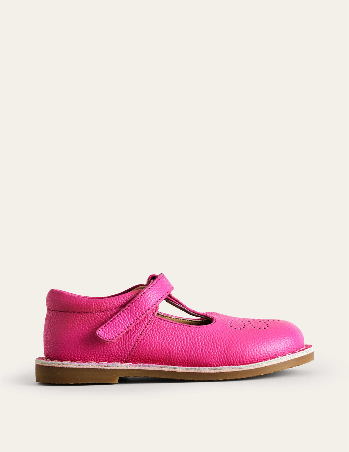 Leather T-bar Flats-Pink - Image 1