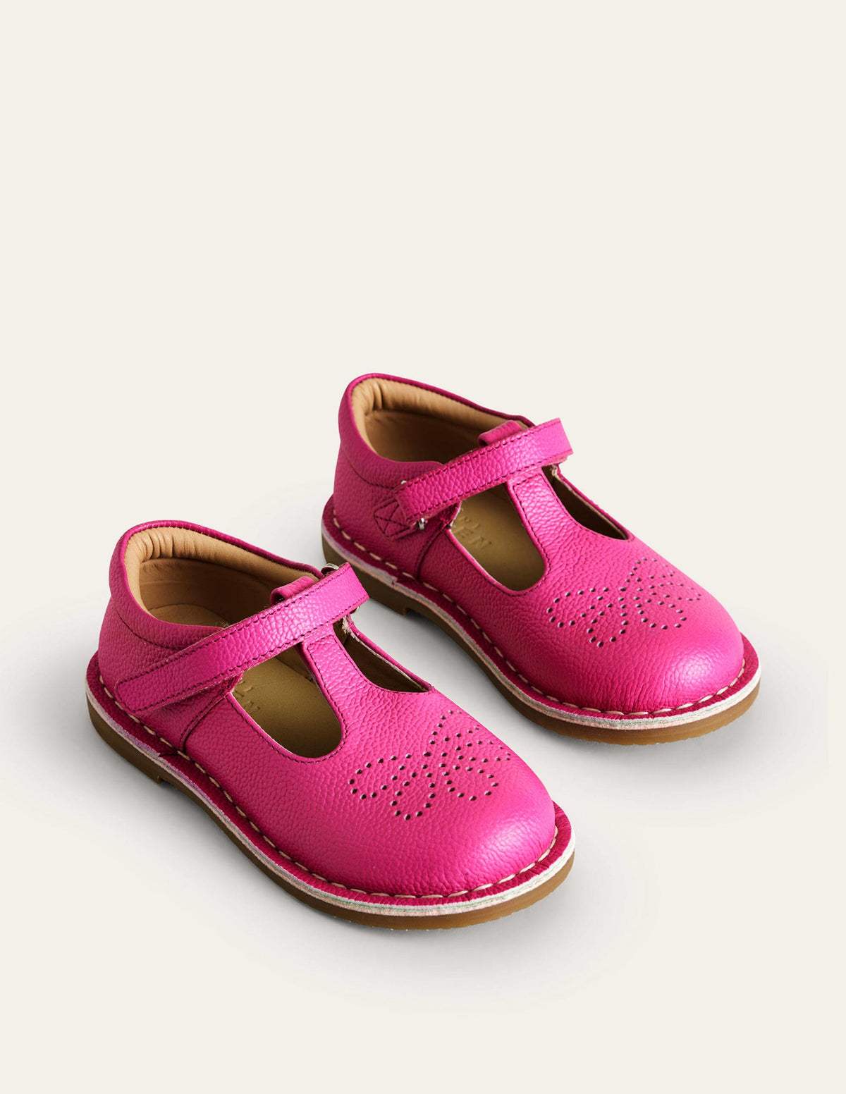 Leather T-bar Flats-Pink - Image 2