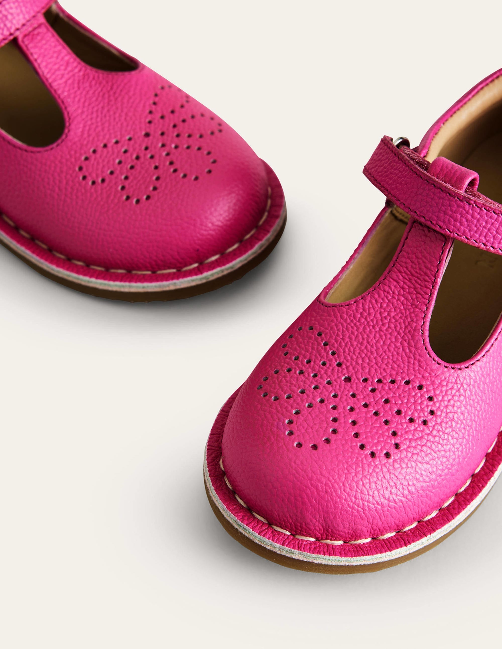 Leather T-bar Flats-Pink - Image 3
