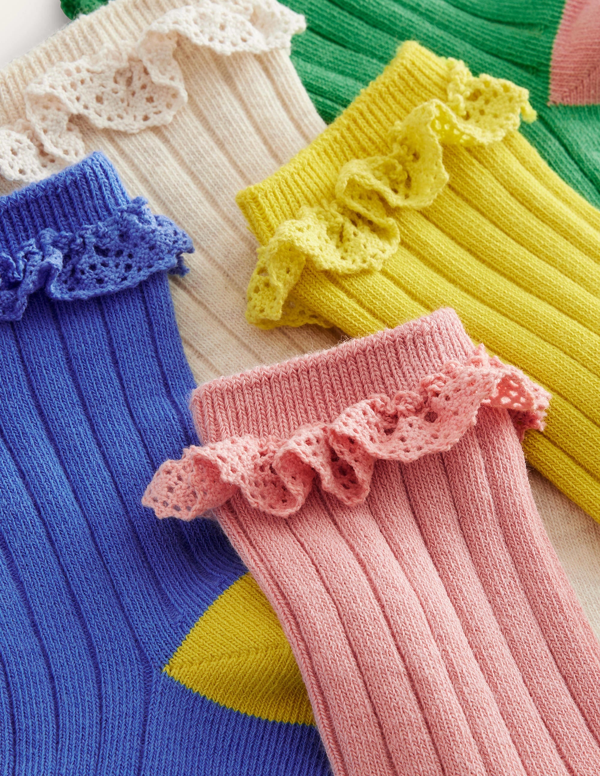 Ribbed Frilly Socks 5 Pack-Multi Pastel - Image 2