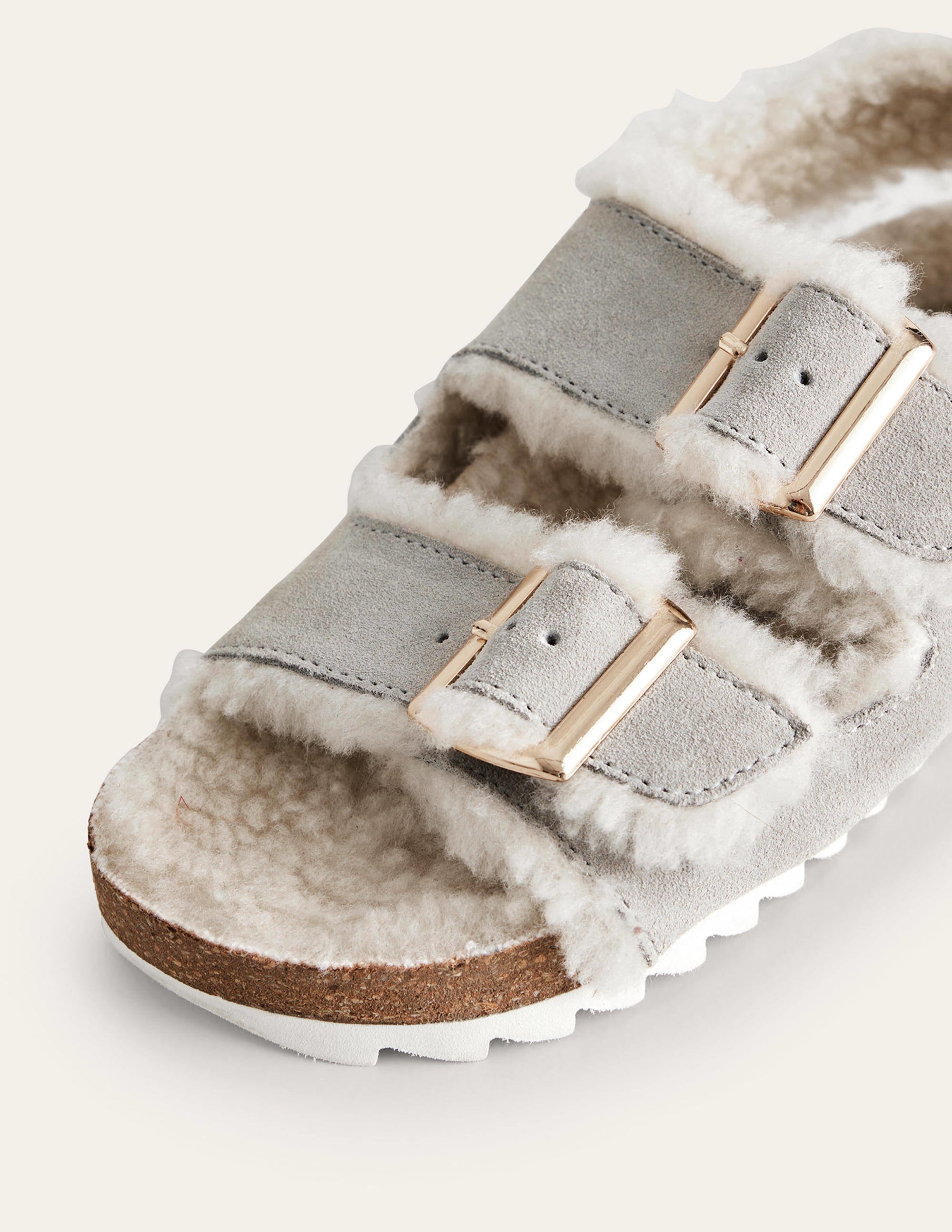 Cosy Suede Buckle Sandals-Taupe - Image 3