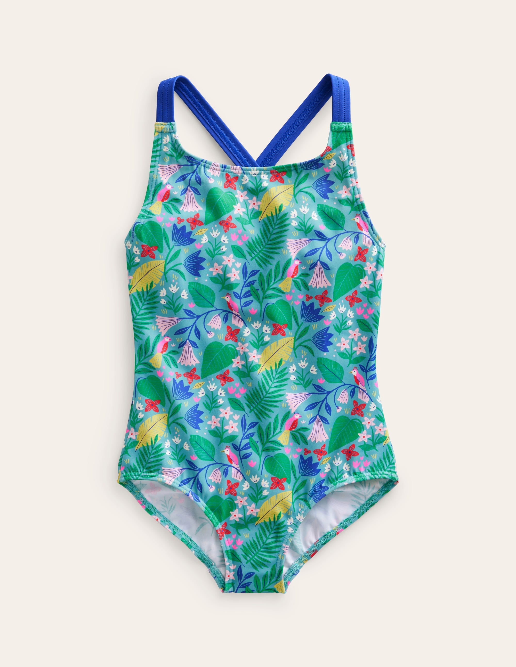 Cross-back Printed Swimsuit-Multi Parrot Vine - Image 1